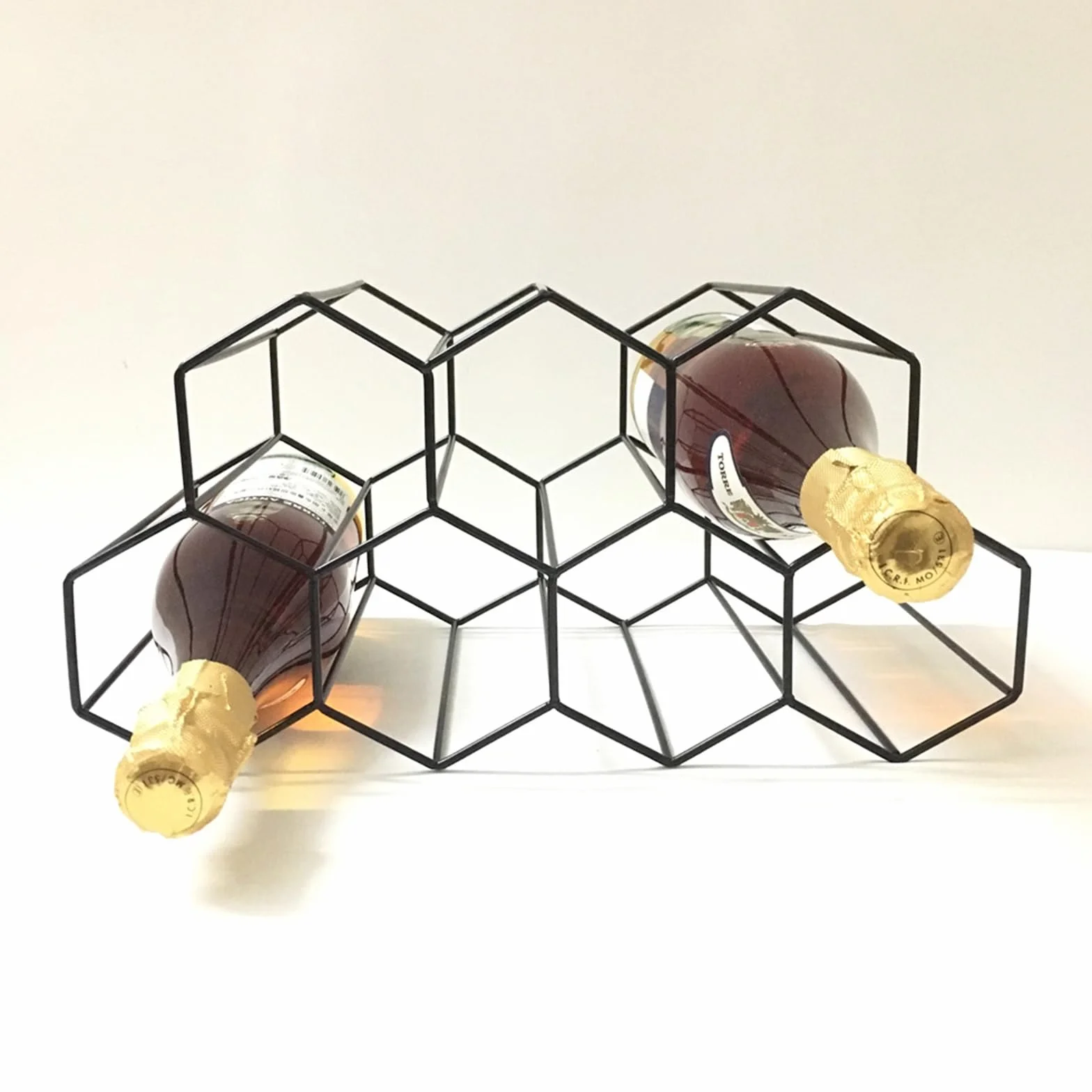 Estante de Vino Independiente, Estante para Vino, Estante para Botellas de Vino de Hierro, Botellero de Metal, Botellero de Pie, para Bar, Bodega, Salón, Cocina, Bodega (Negro)