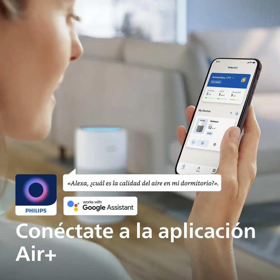 Philips Purificador de aire Serie 2200, HEPA NanoProtect + Filtro de carbón activo, CADR 400m³/h para 104m², Personas alérgicas, Ultra silencioso, Filtro inteligente y duradero (AC2210/10)