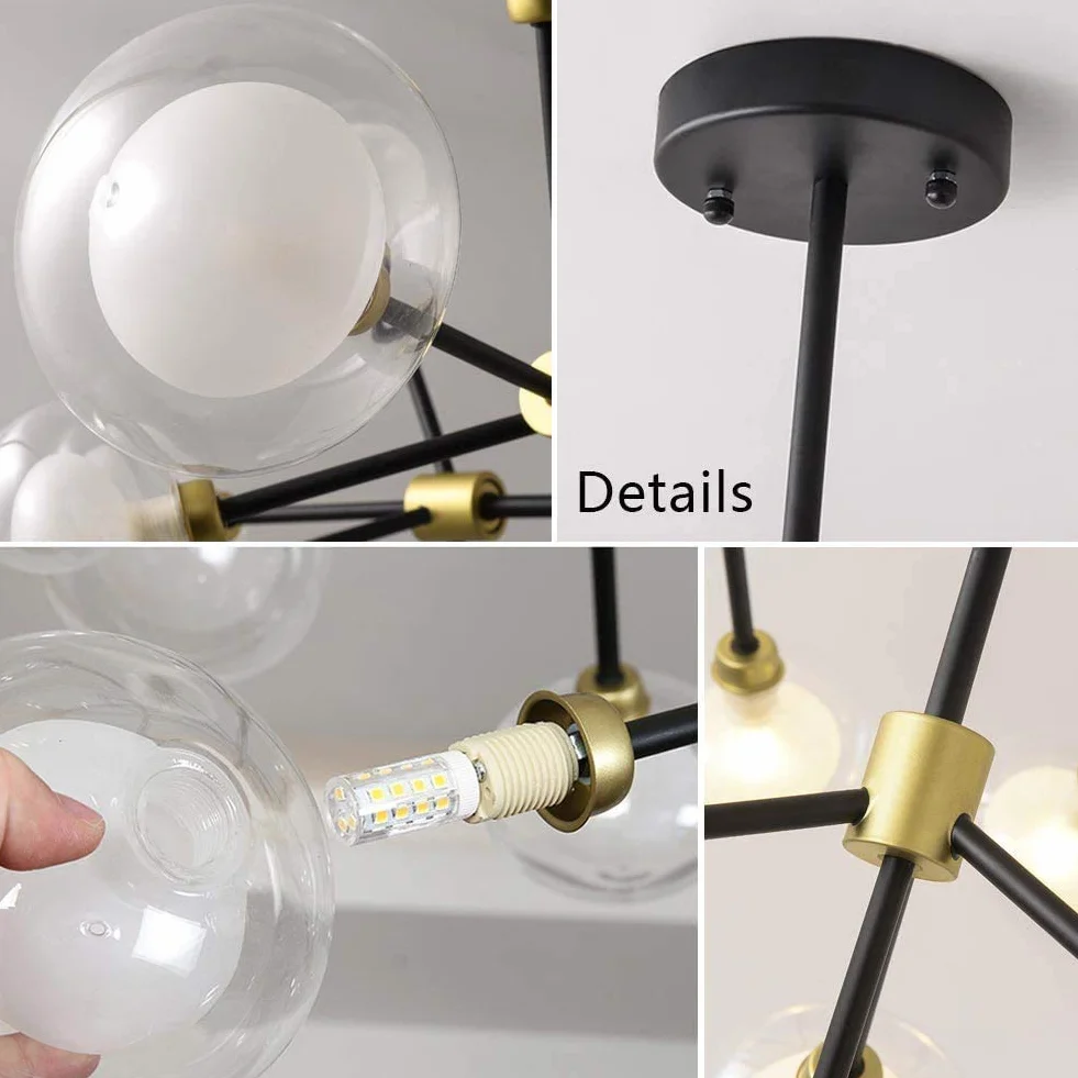 Lámpara de Araña Sputnik de Industria Moderna, Lámparas de Techo para el Hogar, Lámpara de Araña, Lámpara Colgante de Mediados de Siglo de Latón Cepillado, Lámpara de Araña de Bola de Vidrio In
