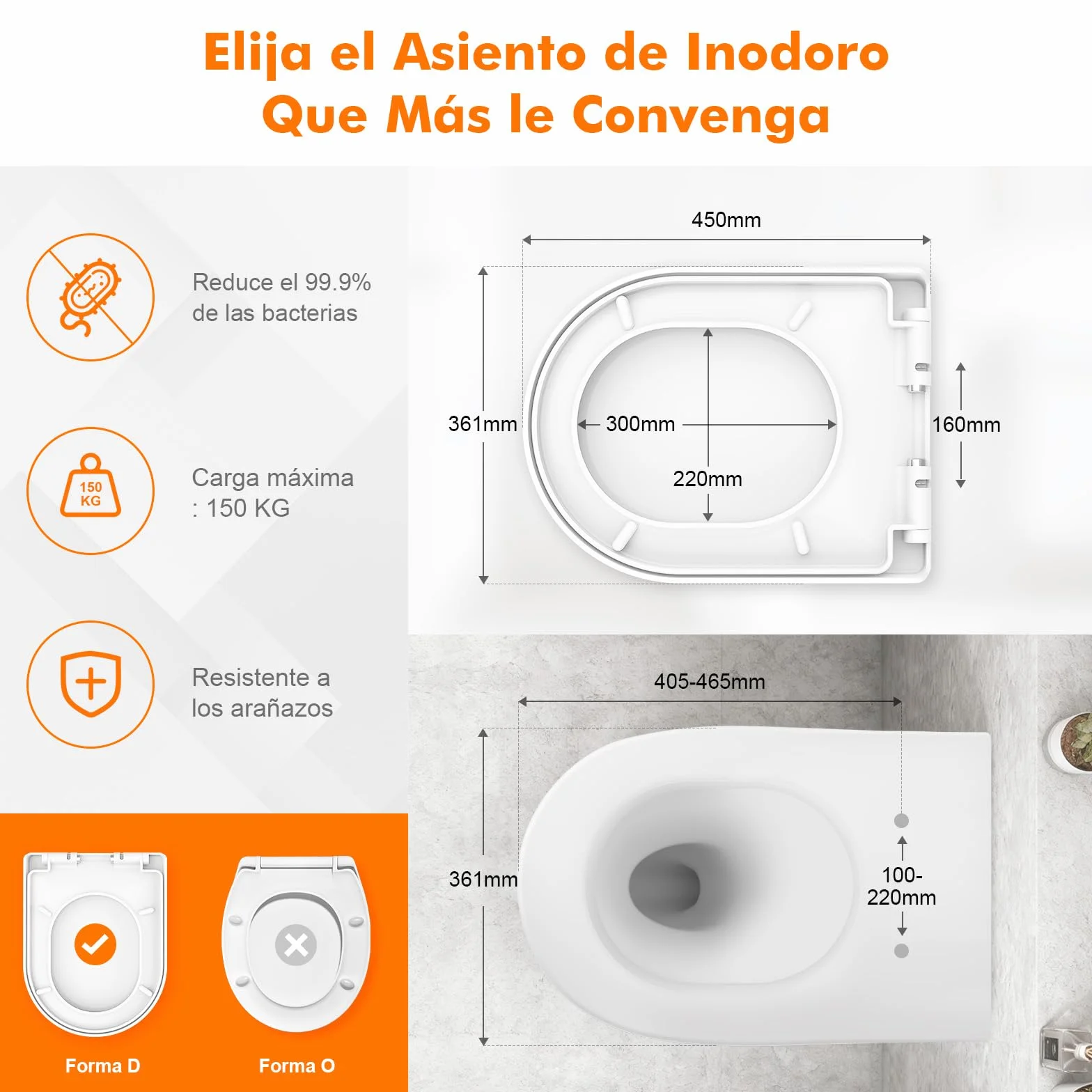 Ibergrif M41001 Asiento de Inodoro de Cierre Suave Forma D Liberación Rápida Blanco