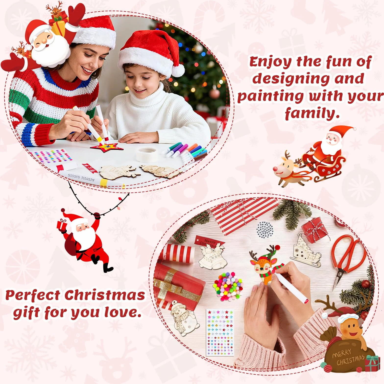 AHIKY 322 Piezas Adornos Navidad Madera para Pintar DIY Colgantes Árbol Decoración Artesanía