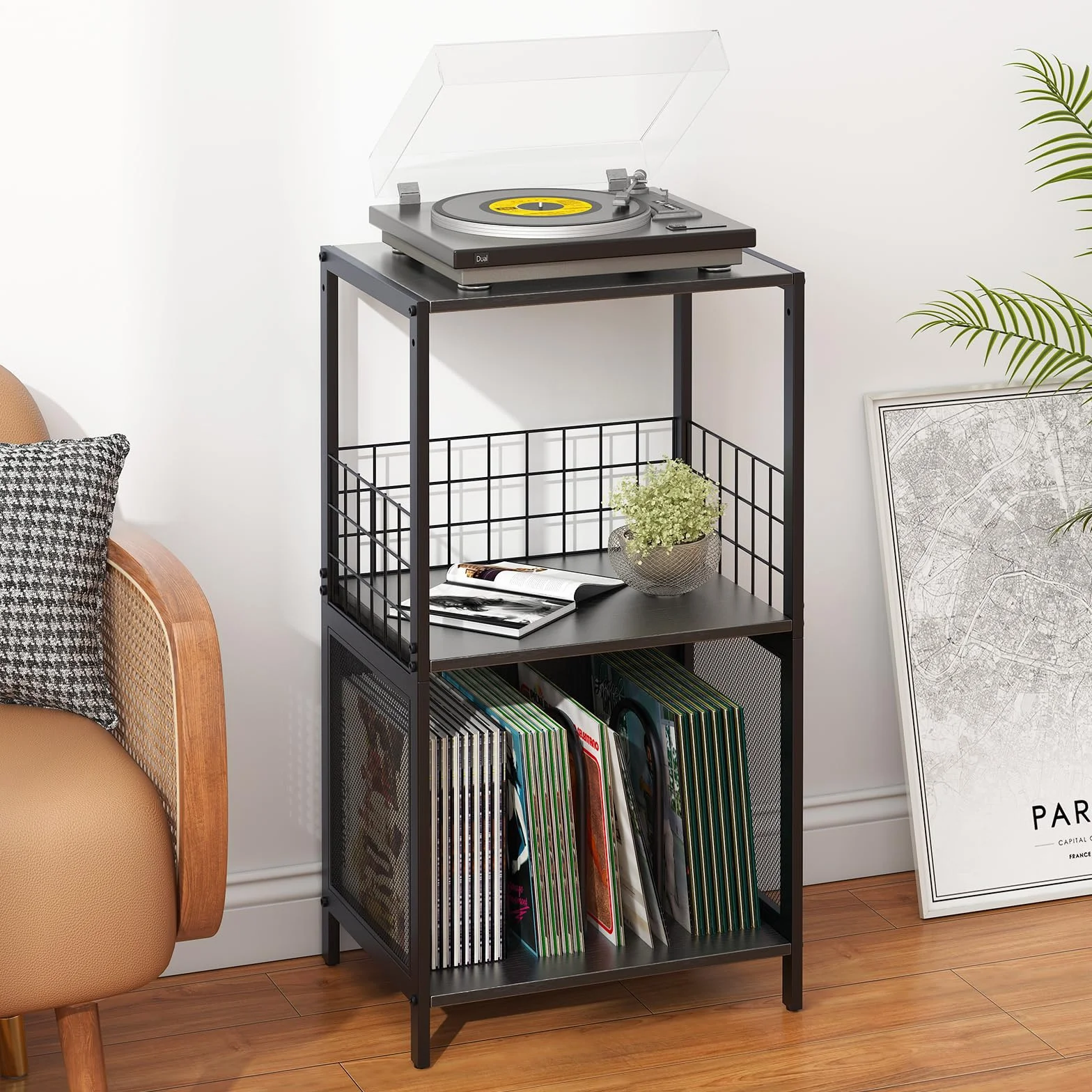 Soporte para tocadiscos de vinilo de 3 niveles, mesa auxiliar giratoria
