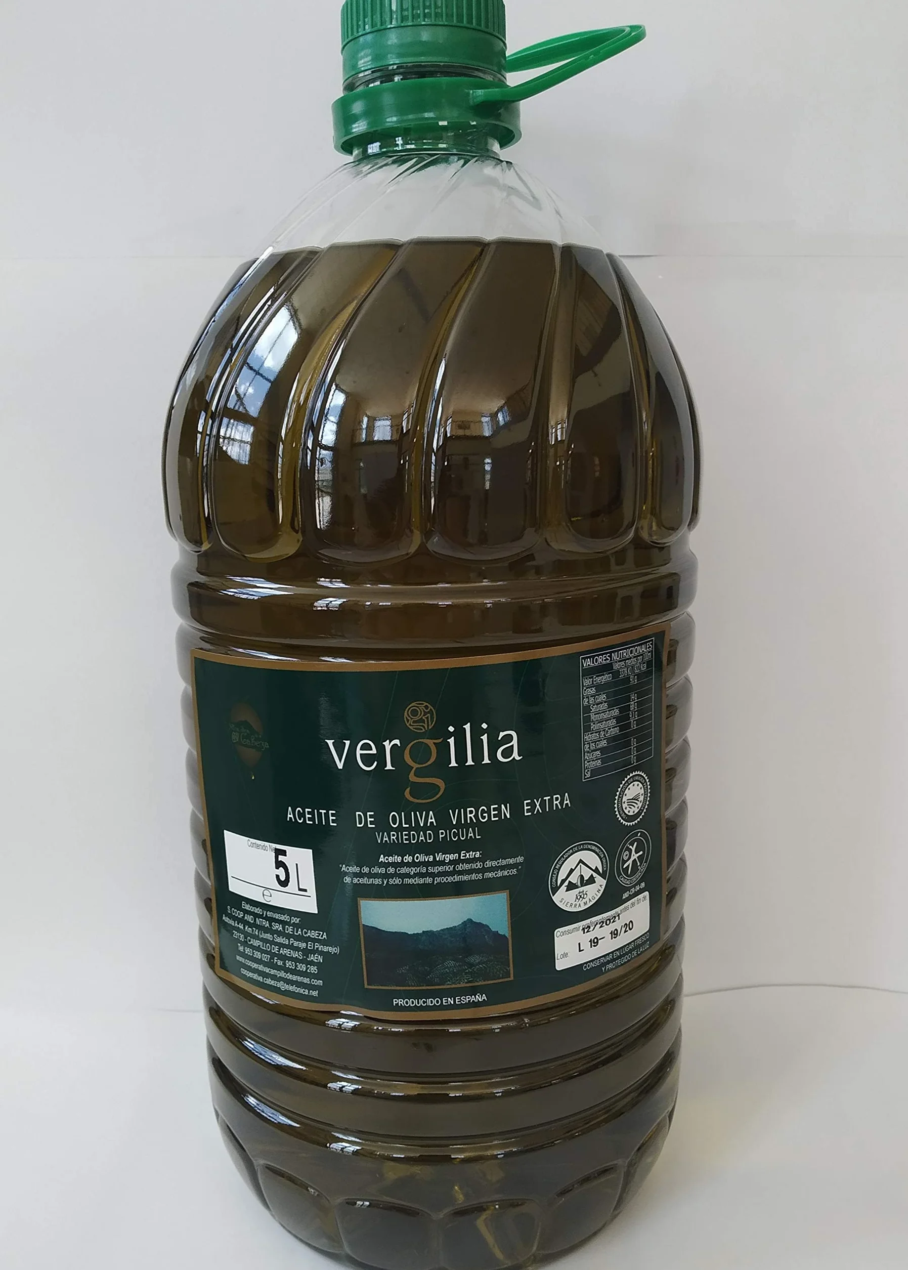 Aceite de Oliva Virgen Extra Jaén 100% Picual Premium Reserva Familiar AOVE Sierra Mágina Vergilia 5 Litros