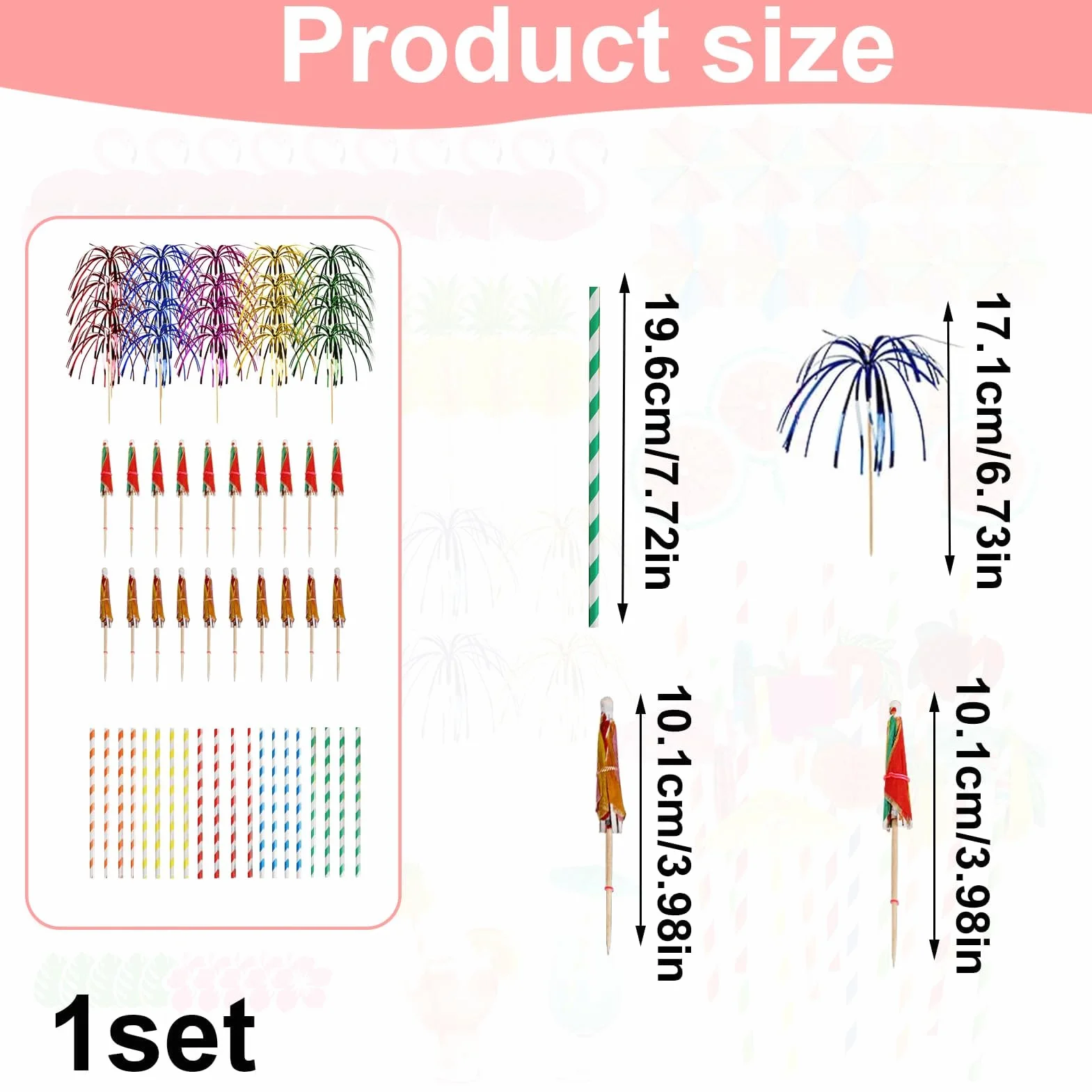 60 Piezas Sombrillas de Cócteles,Decoración de Cócteles,Cupcake Toppers,Pajitas para Bebida Cocteles,Decoracion Fiesta Hawaiana para Verano,Fiestas,Playa,Bodas,Bares,Bebidas