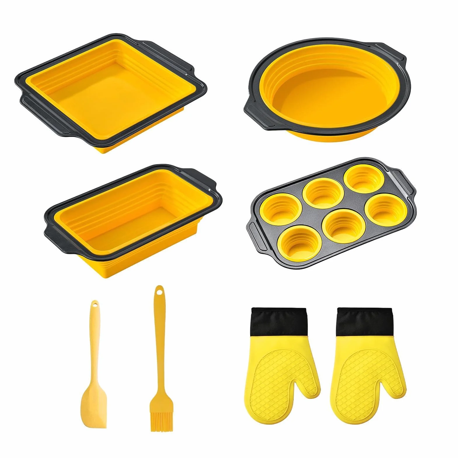 Juego de Moldes de Silicona para Hornear Vajilla Flexible para Hornear | con Guante, Rasqueta y Cepillo Set Antiadherente para Hornear para Magdalenas, Galletas, Cupcakes, Huevos, Donuts, Beicon,