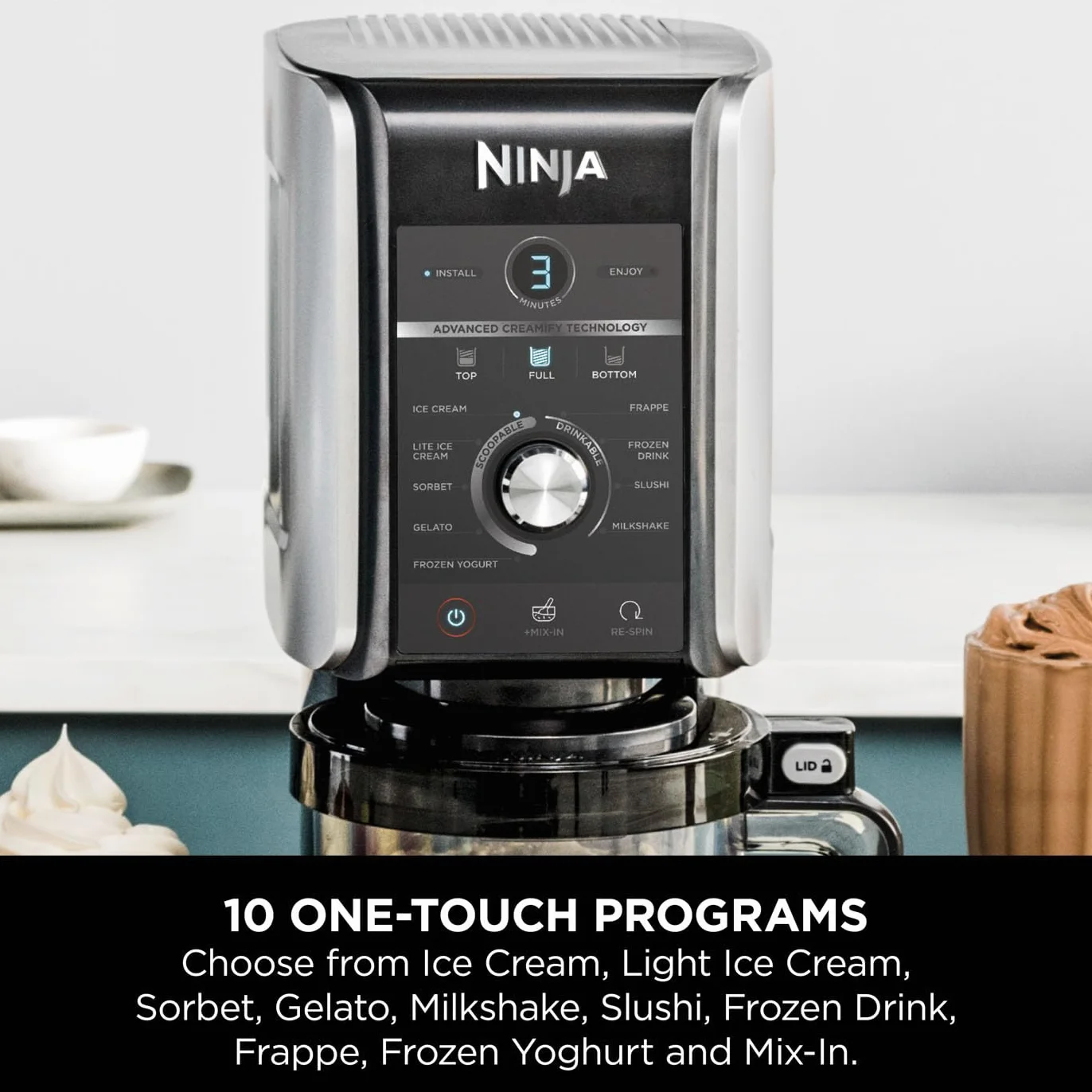 Ninja CREAMi Deluxe - Máquina para hacer helados y postres congelados con 3 recipientes, 10 funciones, hace helado, gelato, sorbete, yogur congelado, batidos, granizados y más, opción de sabor 2 en 1