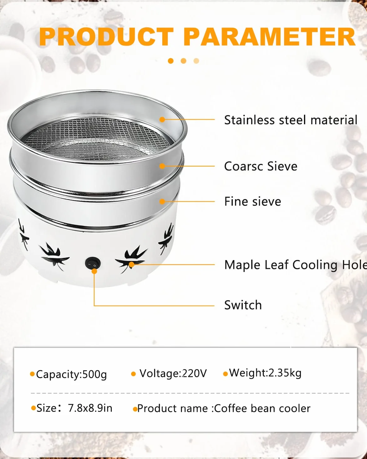YUCHENGTECH Enfriador de Granos de Café 500g con 2 Tamices