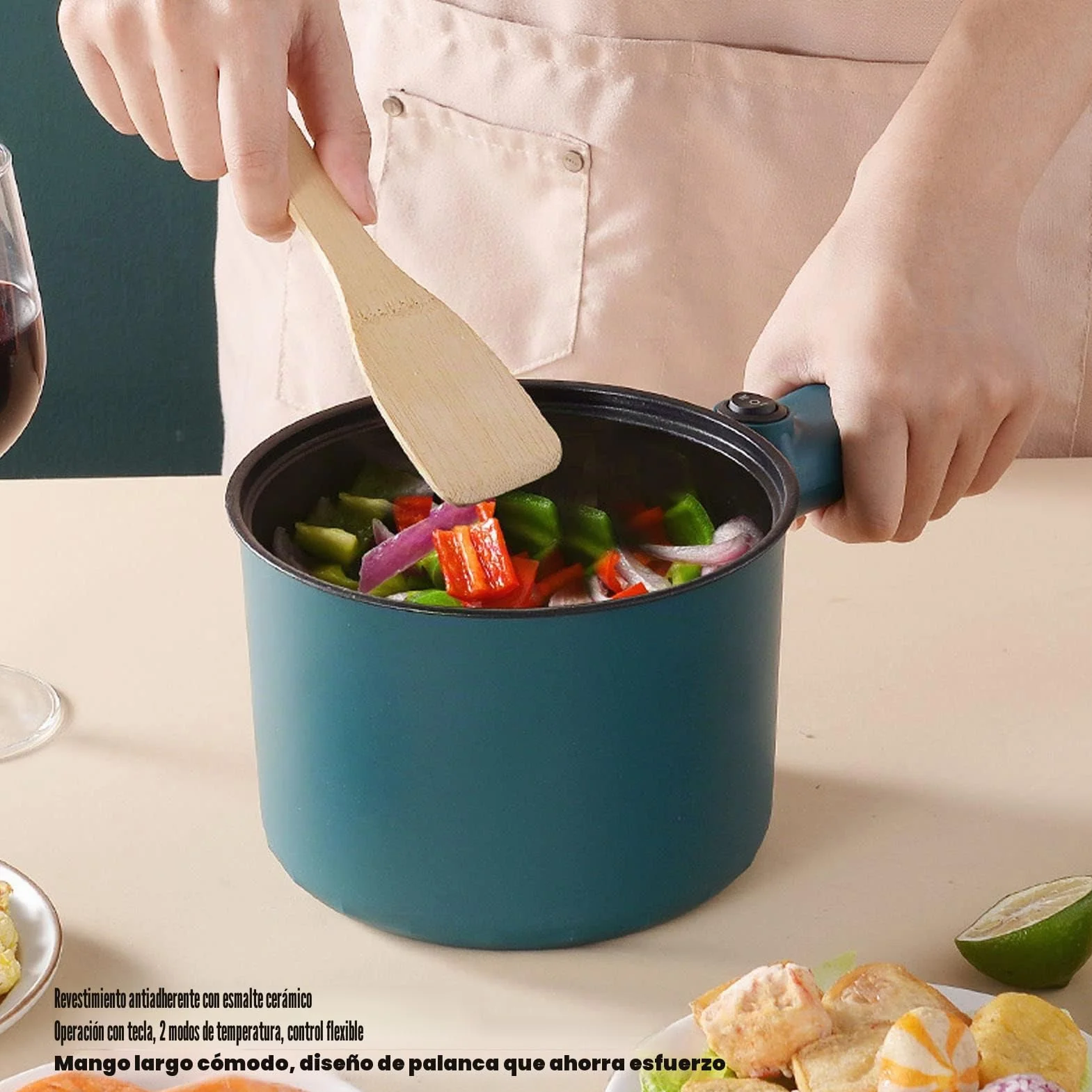 Olla caliente eléctrica 1.8L Multicooker con tapa para fideos, viaje