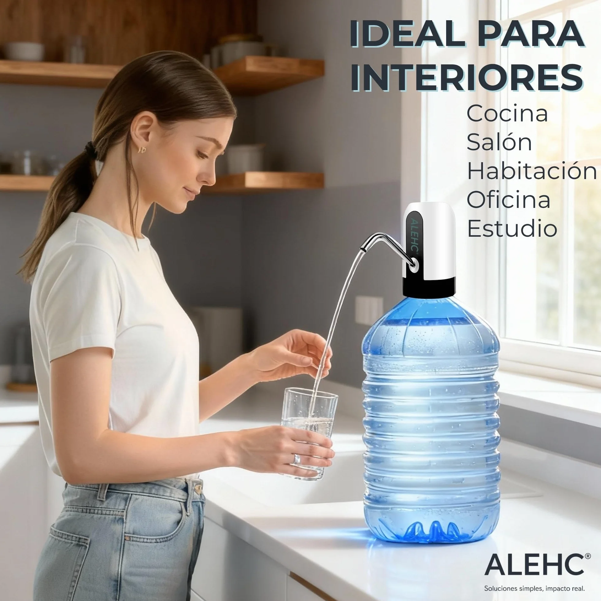 ALEHC® Dispensador de Agua Eléctrico para Garrafas - 8-20L – Bomba de Agua Recargable USB-C con Manguera de Silicona Alimentaria y Adaptador – Portátil para Casa, Oficina, Camping – Sin BPA