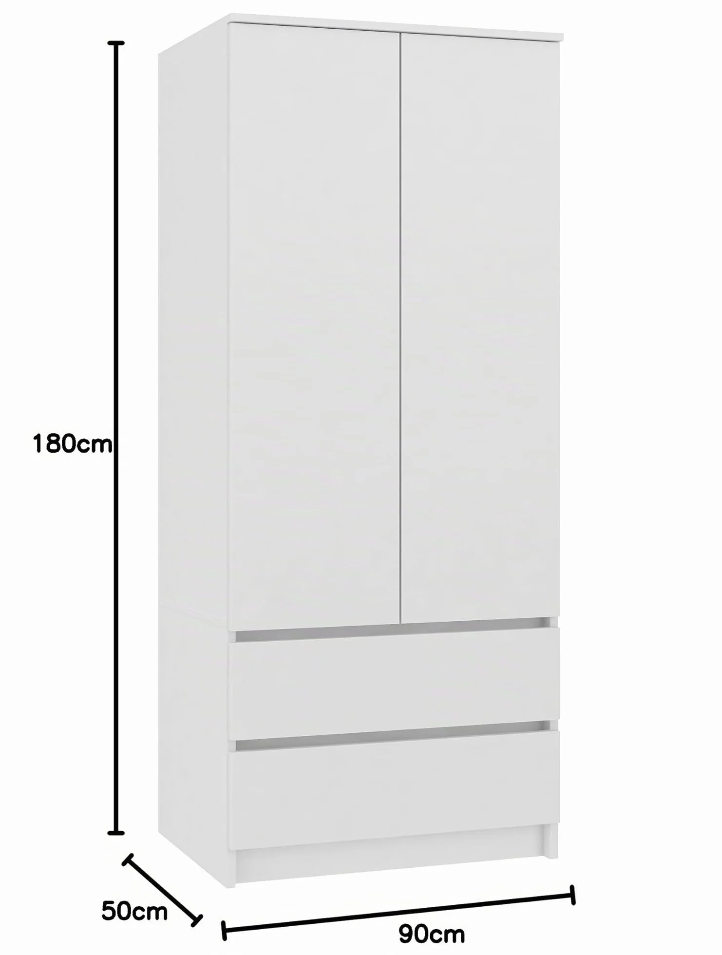 CDF Armario Dormitorio 90cm 2 Puertas 2 Cajones Armario Ropero Blanco Tablero Laminado 16 mm