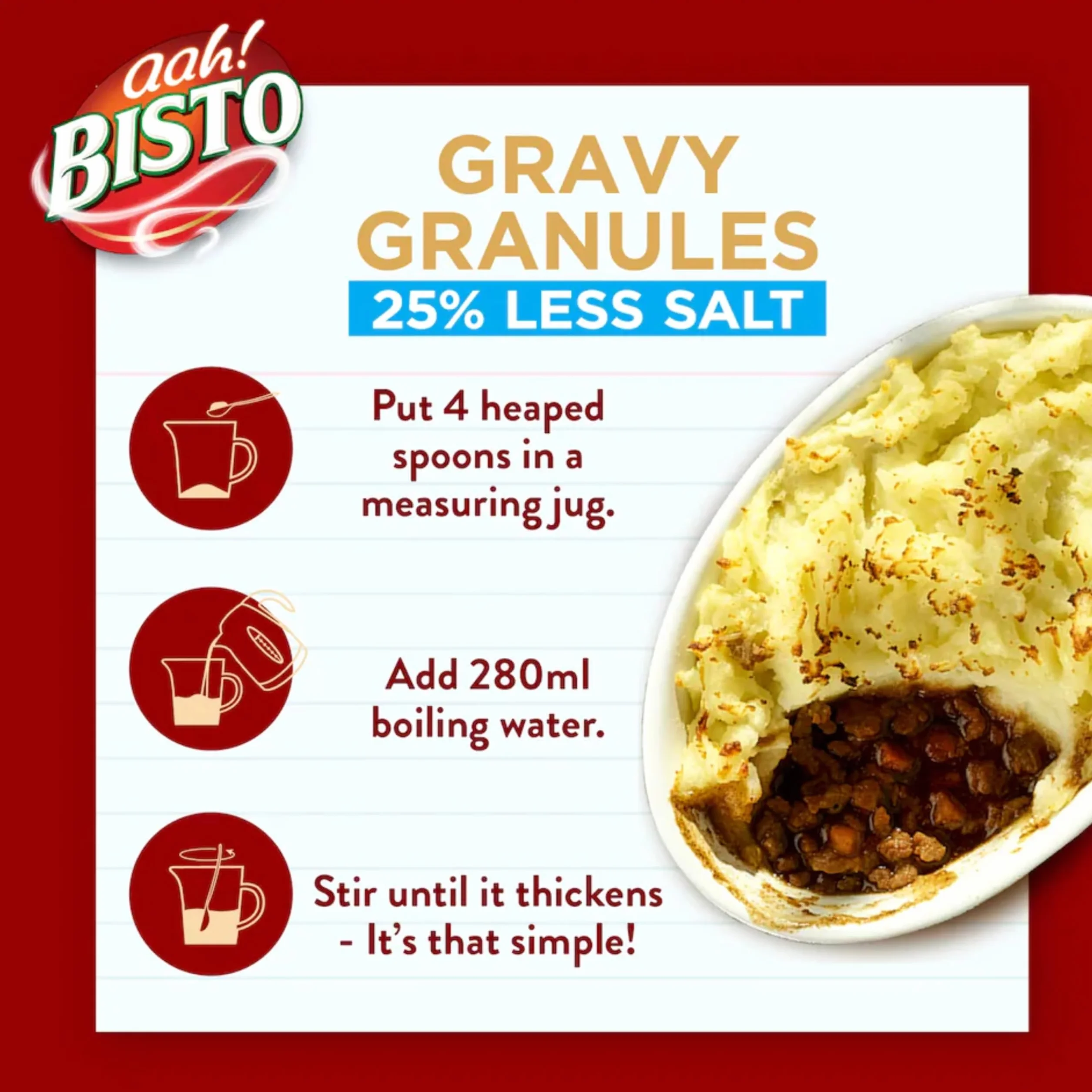 Bisto Gravy Granules 25% Less Salt 190g Salsa Inglesa Instantánea Tradicional para Carne y Asados