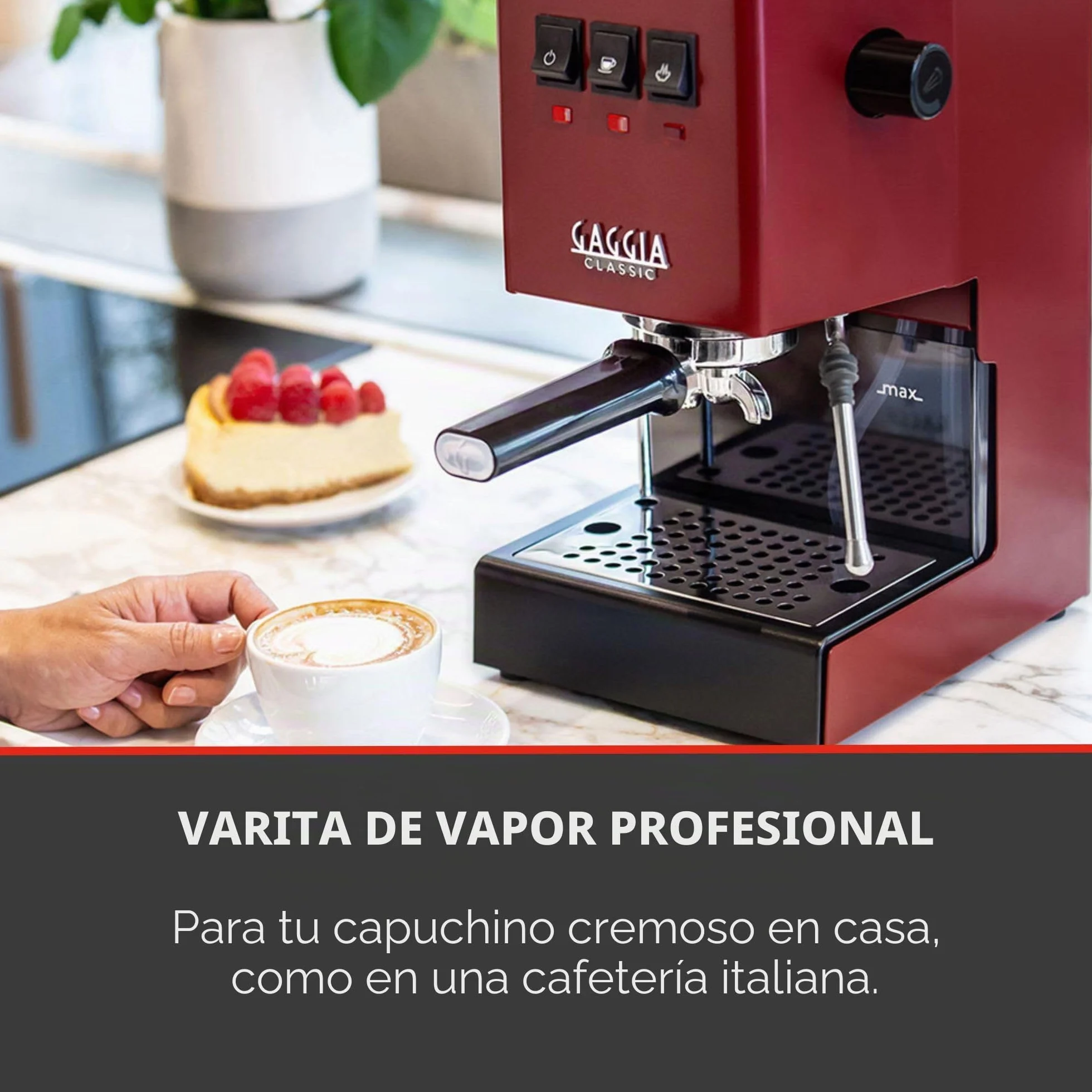Gaggia Classic E24 Evo Pro - Cafetera manual para café expreso con caldera de latón y válvula solenoide, color rojo cereza