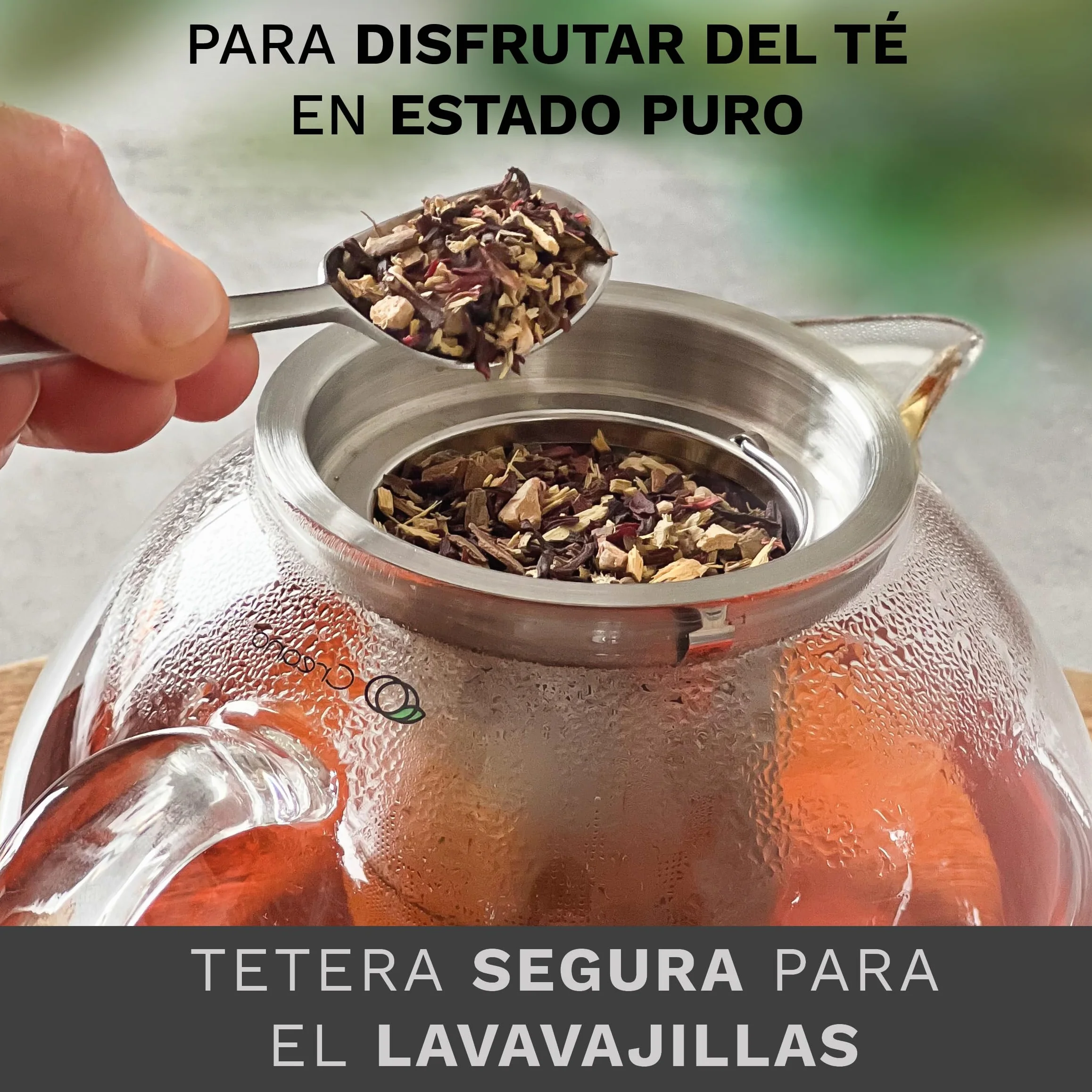Creano Tetera de Vidrio de Borosilicato 1,7l con Filtro de Acero Inoxidable Extraíble y Boquilla Antigoteo para Té en Rama y Flores de Té