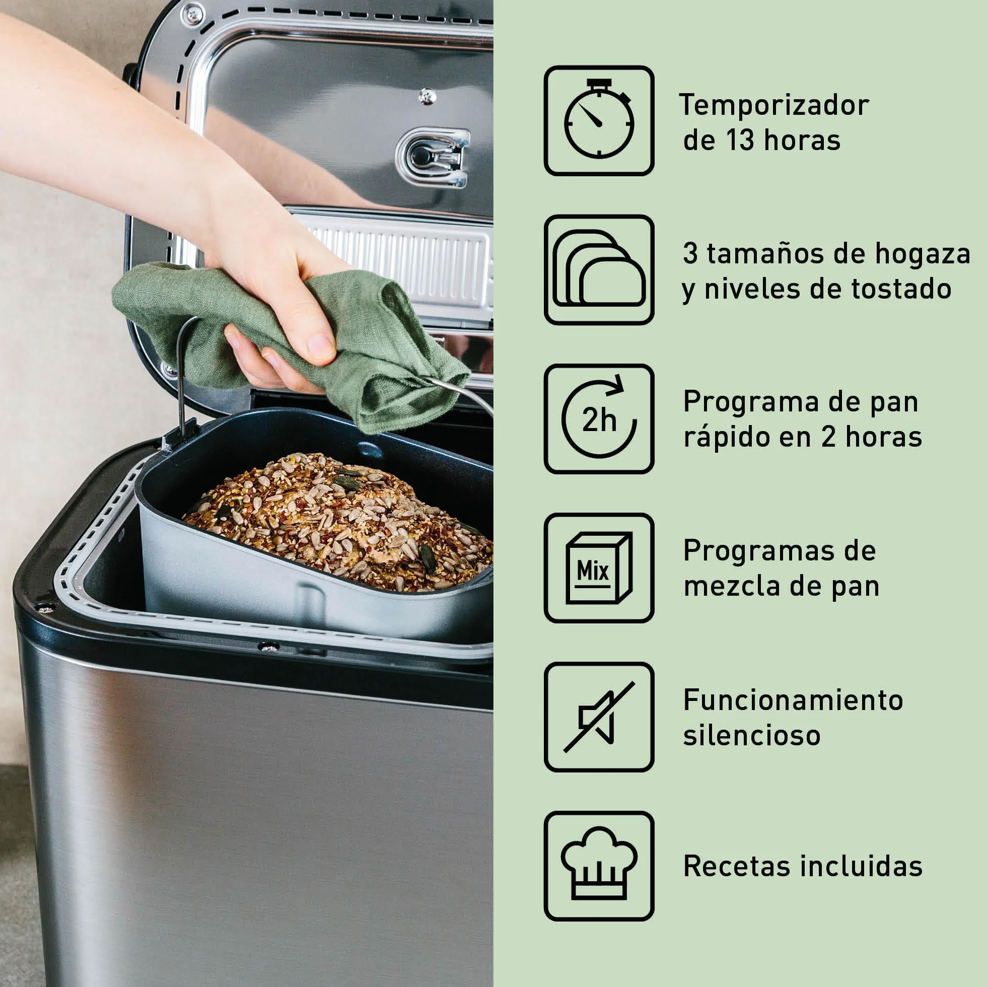 Panasonic SD-YR2550SXE Panificadora Automática con Dispensador, 850 W, Sensor de Temperatura, Temporizador Digital 13H, 31 Programas, Plateado