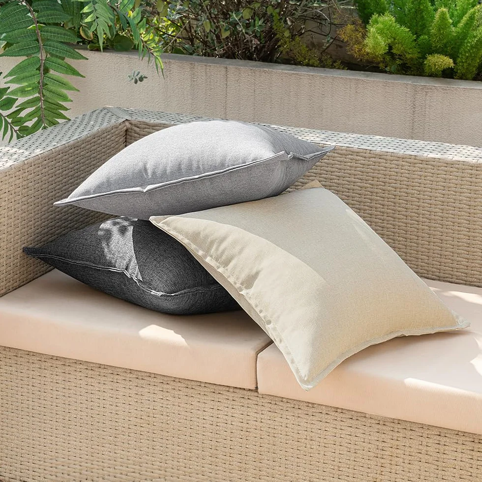 Funda Cojines Exterior Impermeable 50x50cm Lino Sofá Almohadas Decorativas 2 Piezas Crema