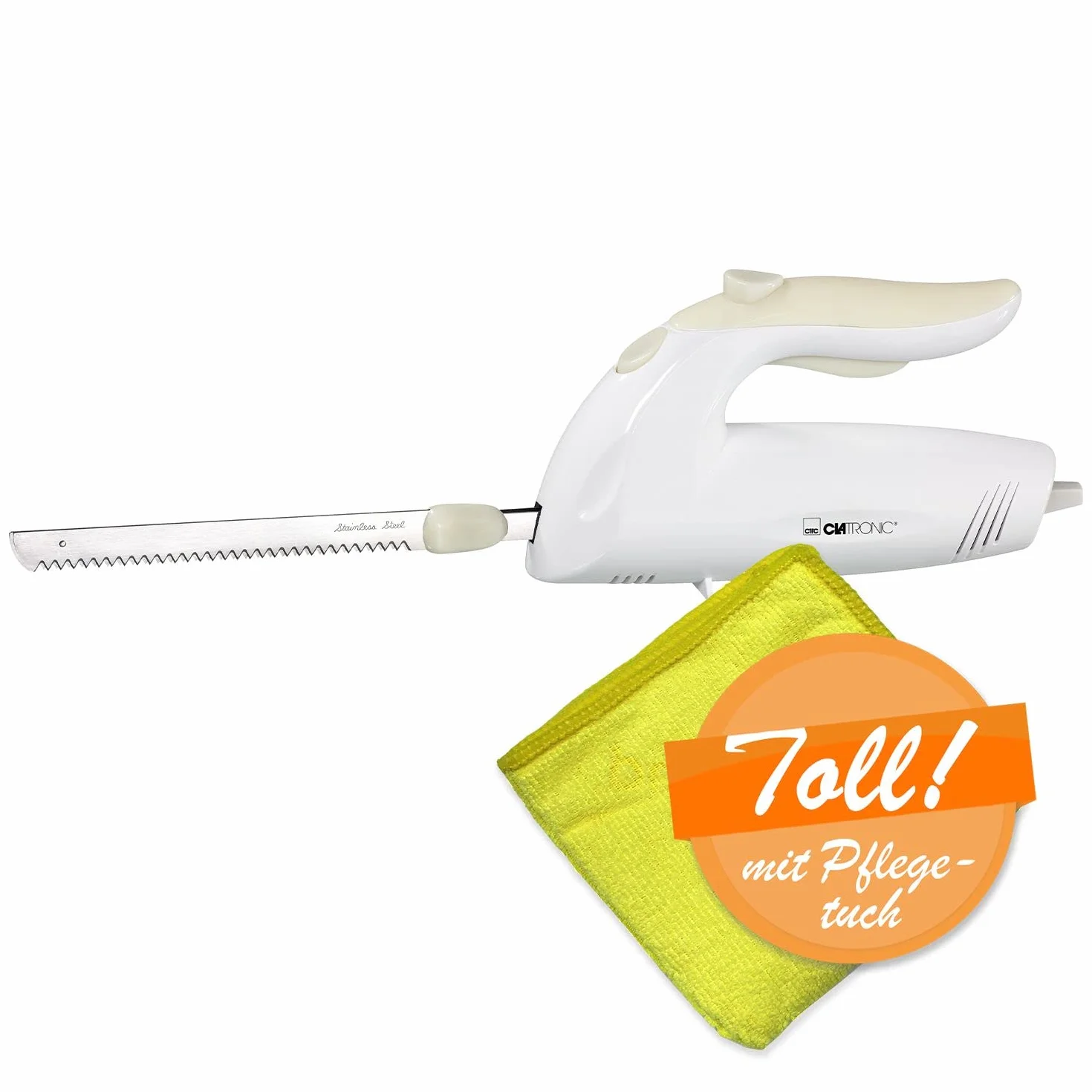Cuchillo eléctrico para carne y pan con doble hoja de acero inoxidable, incluye paño de cuidado, cuchillo electrónico, potente motor de 150 W, silencioso, apto para lavavajillas,