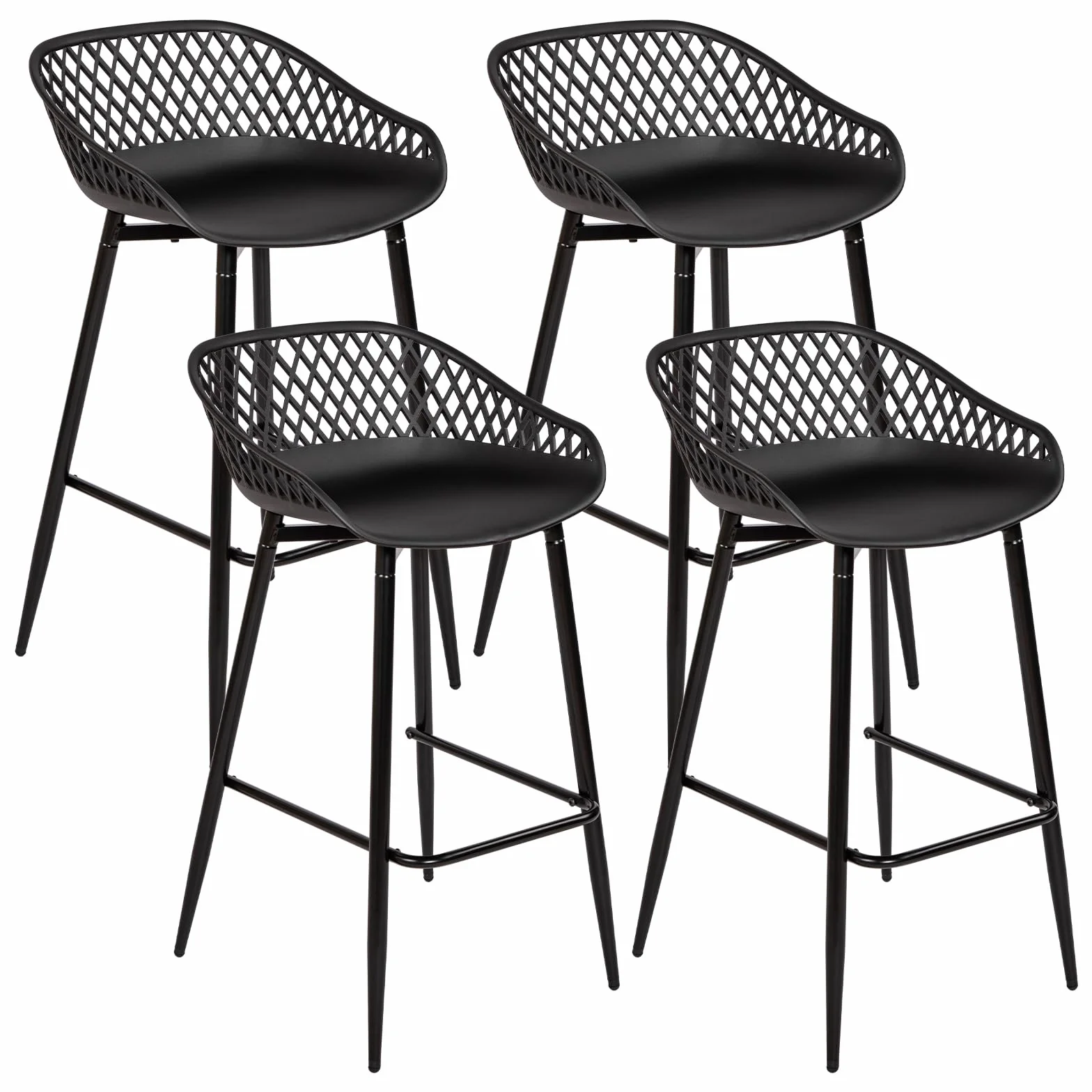 buybyroom Taburetes Altos de Cocina, Juego de 4 Taburetes de Bar con Respaldo, Sillas Altas de Cocina Modernas para Isla de Cocina, Bar o Restaurante, Patas de Metal, Negro