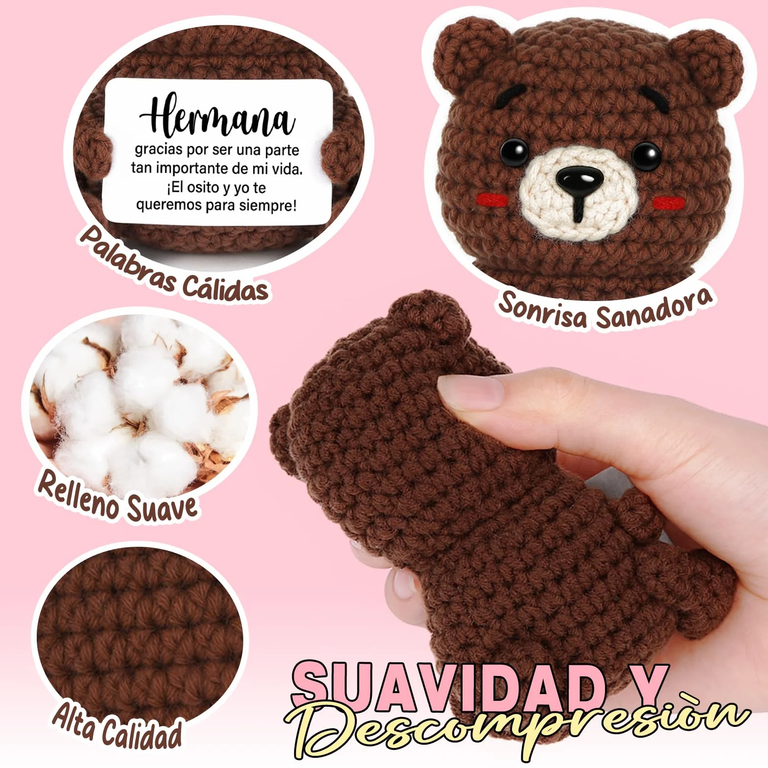 CheriGift Oso Positiva Regalo Hermana, Oso Hechas a Mano, Originales Regalo Hermana Cumpleaños, Día de San Valentín, Navidad 6 x 5 x 9.5 cm