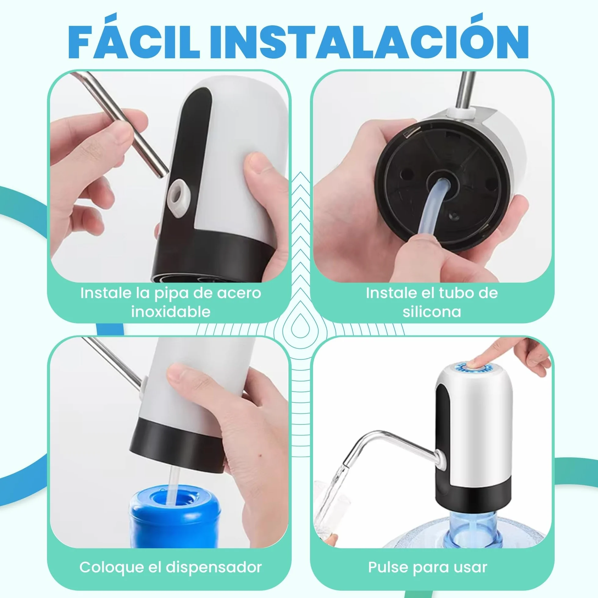 Dispensador de Agua, Grifo eléctrico para garrafas de Agua fría, Bomba dosificadora con Dos adaptadores. 5.7L, 10L, 11.3L, 15L, 18.9L.