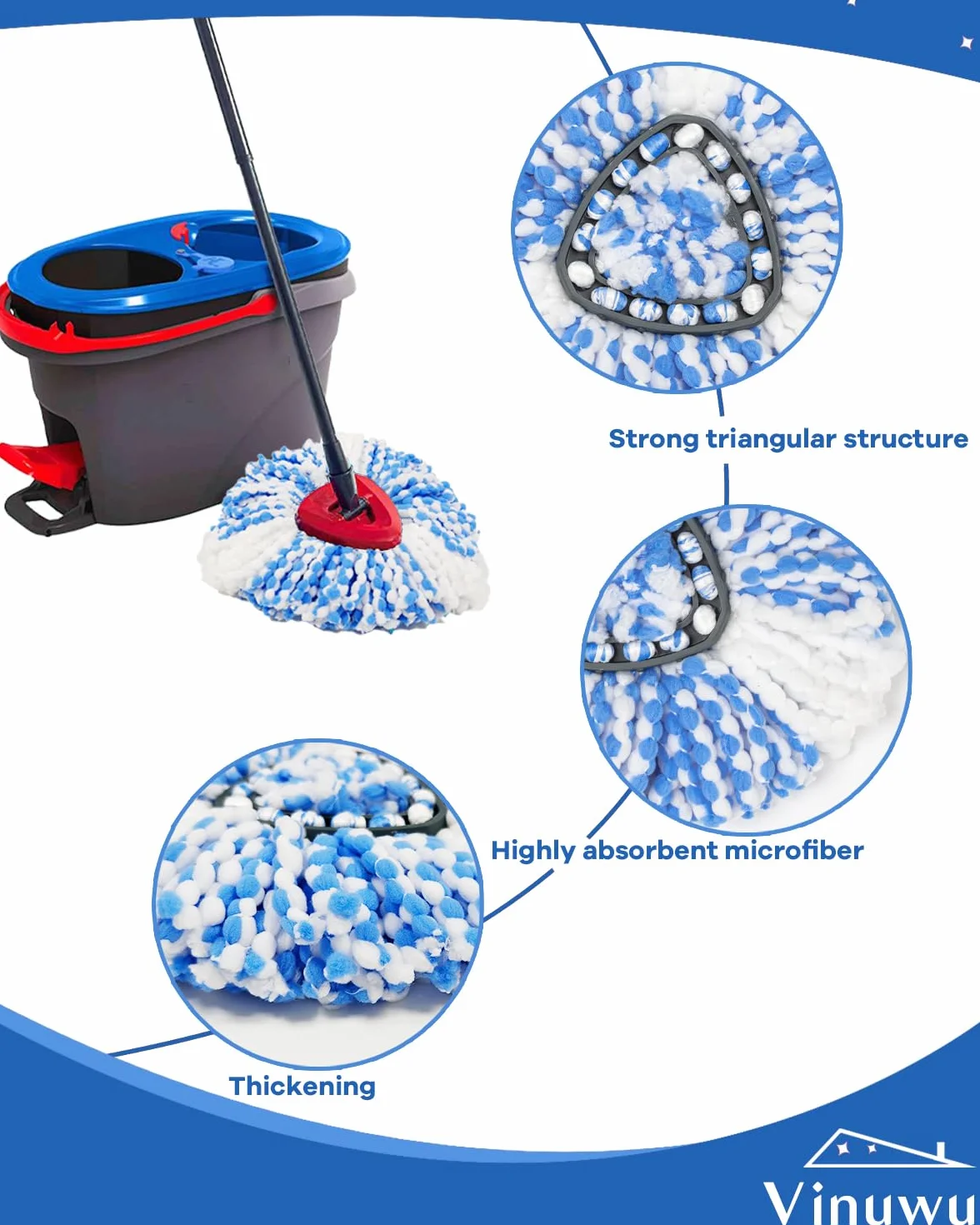 Vileda H2prO Paquete de 5 recambio fregona con pedal microfibra RinseClean