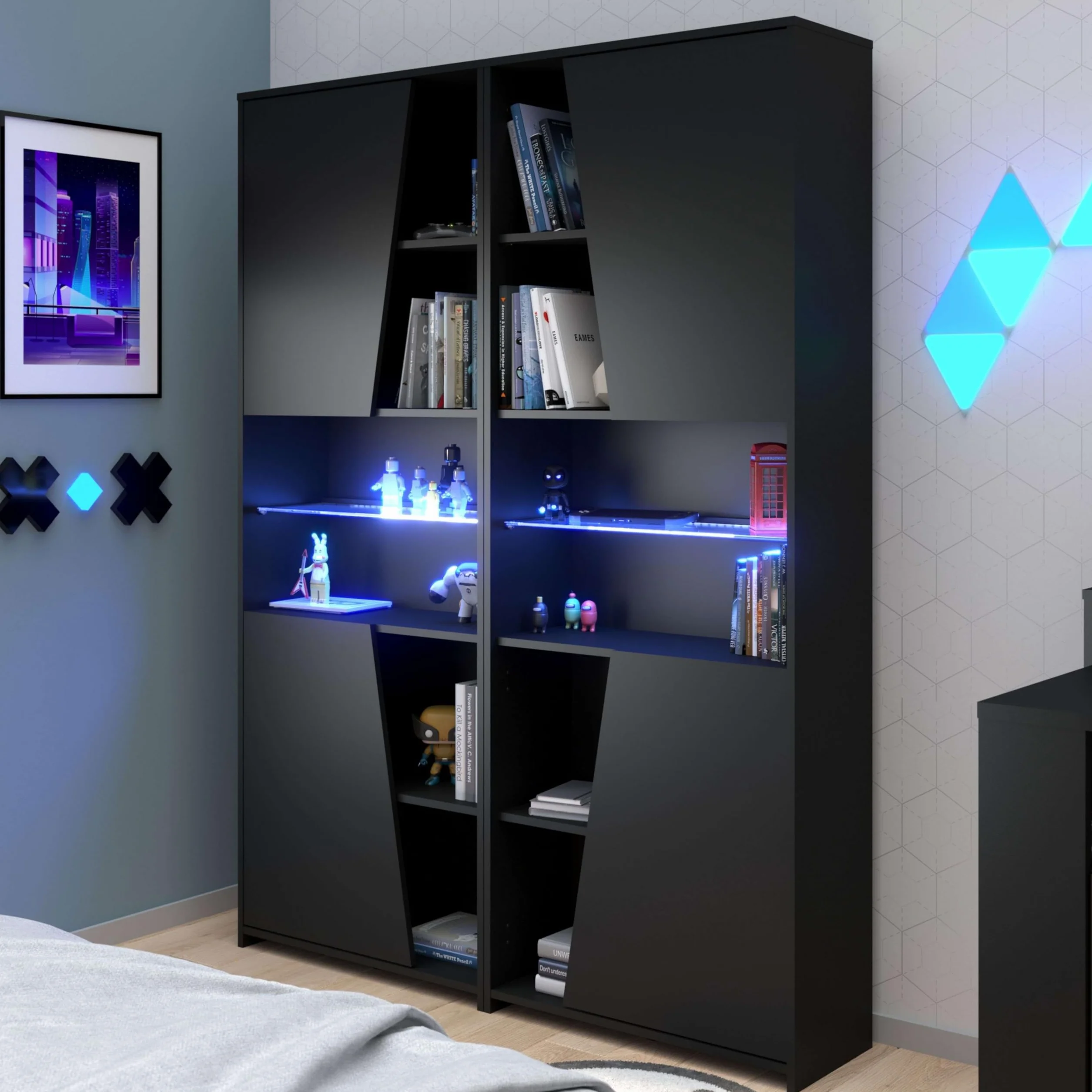 Miroytengo Estantería Gaming con LED incluido color negro librería gamer 6 estantes estilo moderno mueble 180x67x28 cm