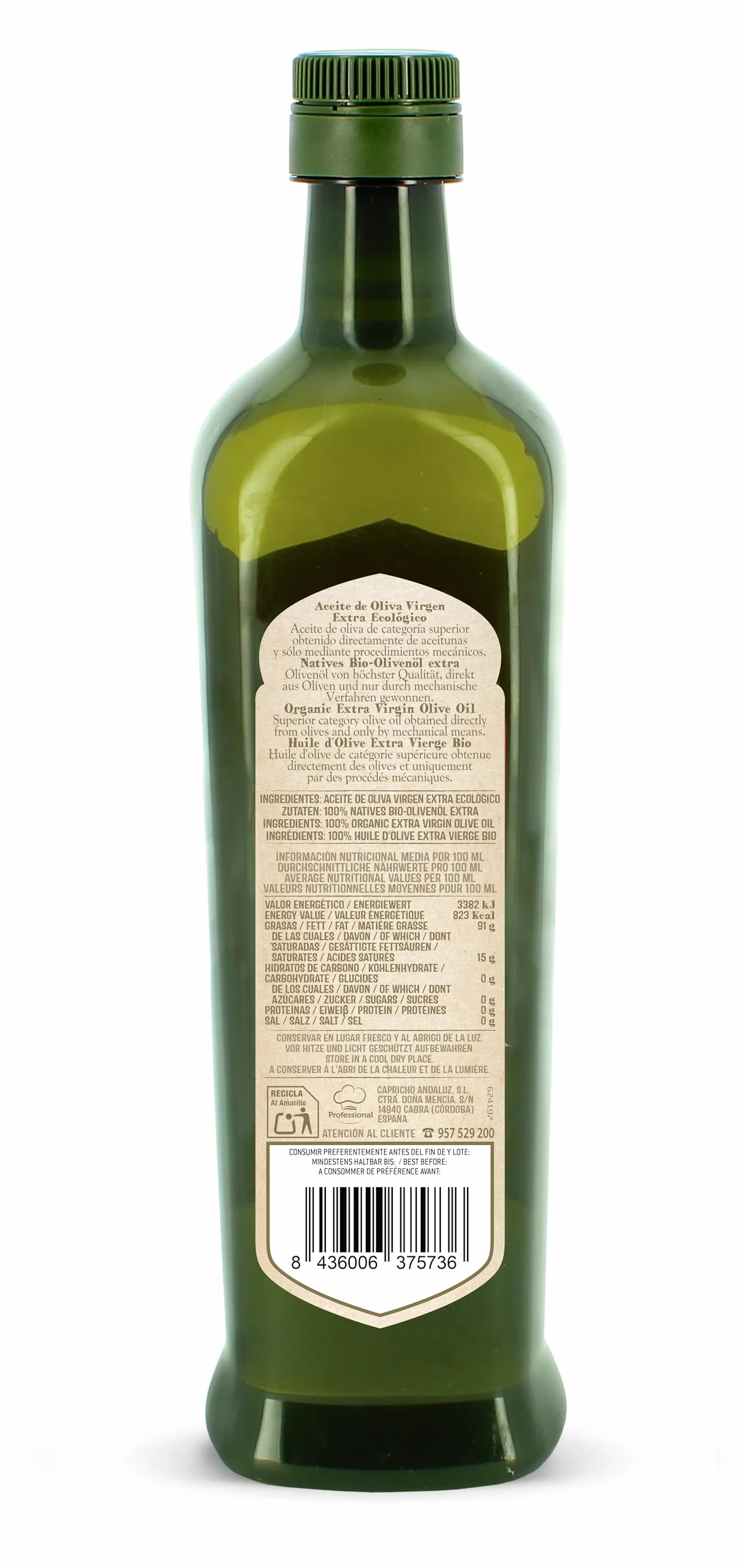 Capricho Andaluz Aceite de Oliva Virgen Extra Ecológico 1L
