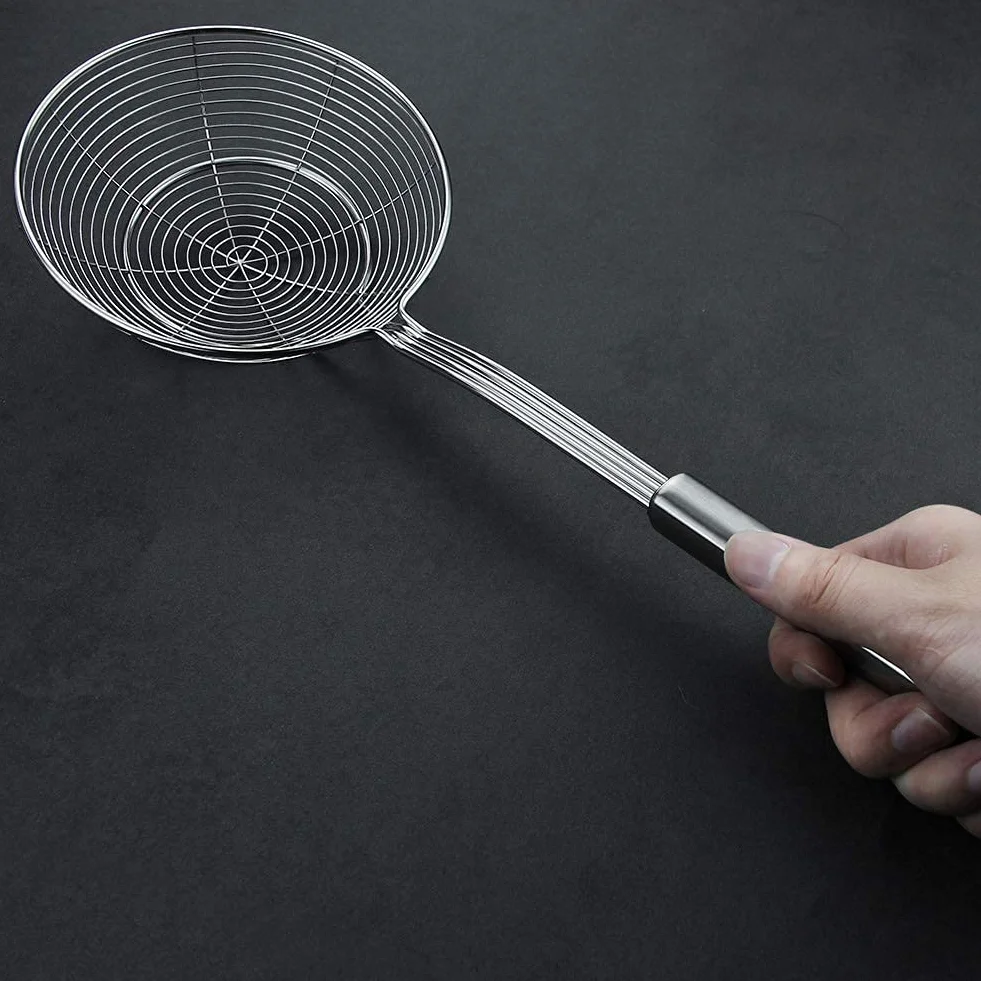 Colador Espumadera de Acero Inoxidable, Cuchara de Red para Freír Pasta, 20 cm