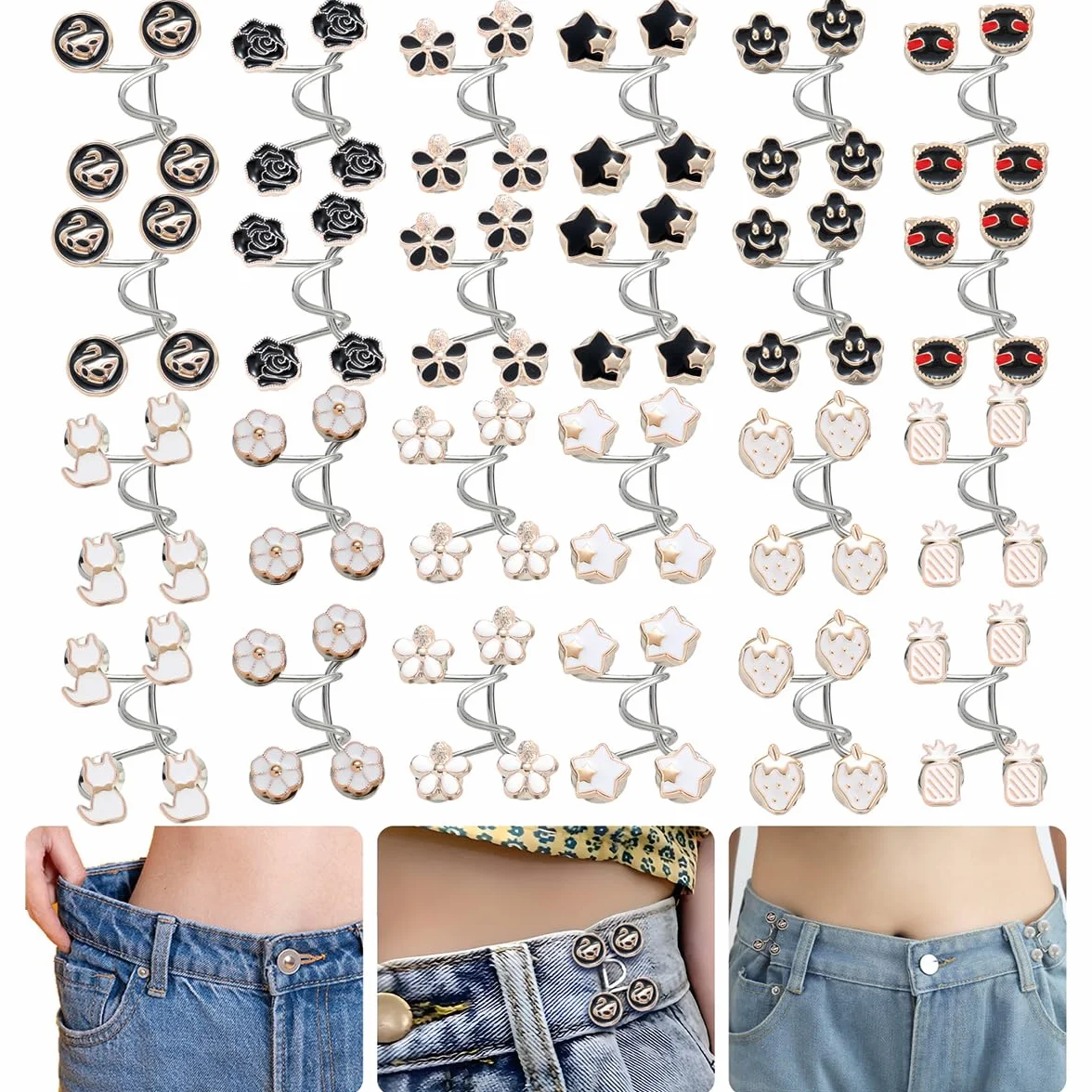 EAEDMY 144 tensores de cintura para jeans, ajustadores de botones ajustables para jeans sueltos o faldas, clips de pantalones para apretar la cintura, pasadores de botón para jeans, no requiere