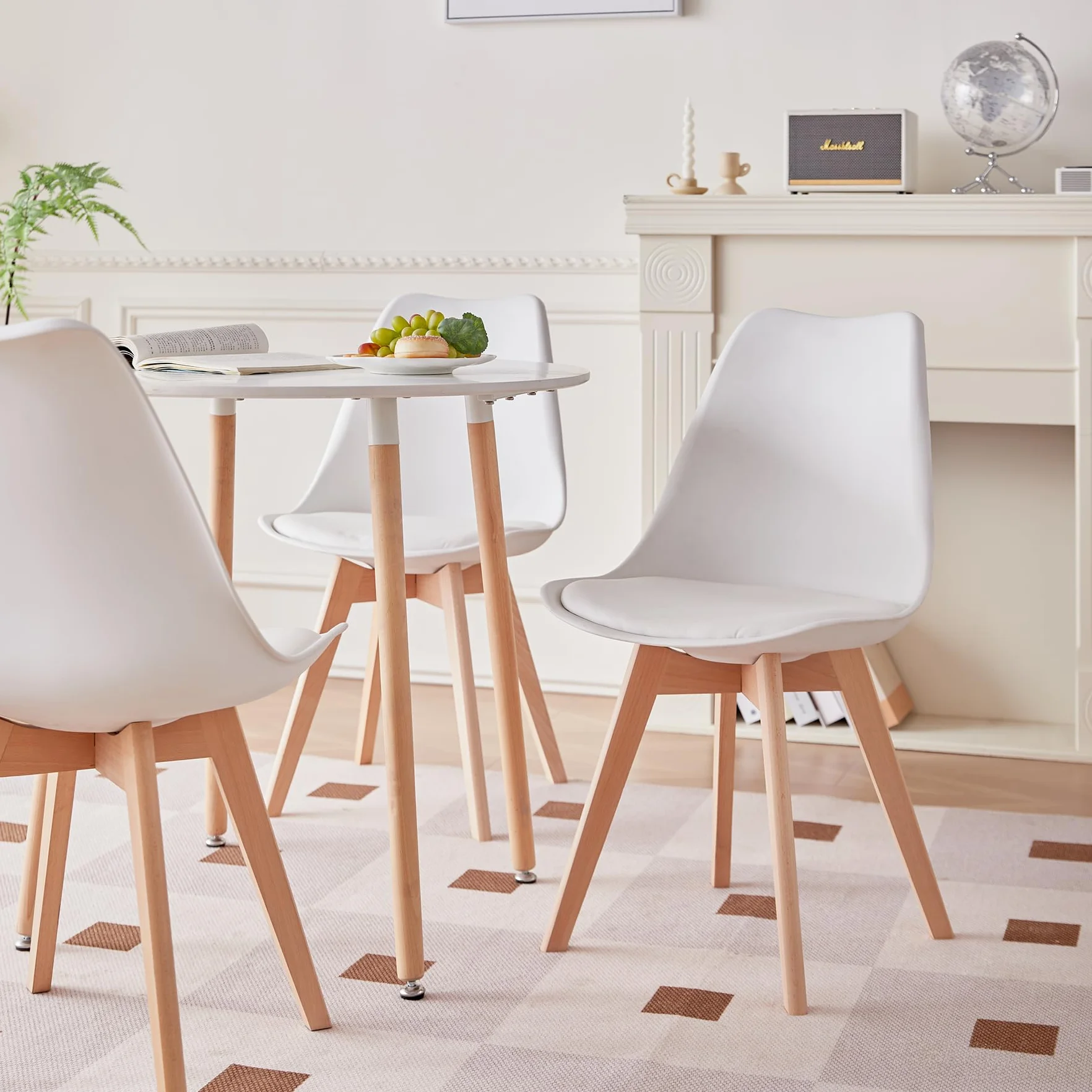 Conjunto Mesa y Sillas de Comedor Redonda para 4 Personas (Blanco)