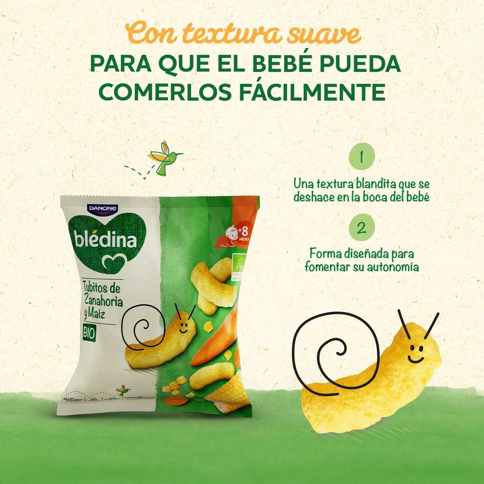 Blédina Snacks BIO Bolsas Zanahoria Maíz Tubitos Sin Gluten 8x20g