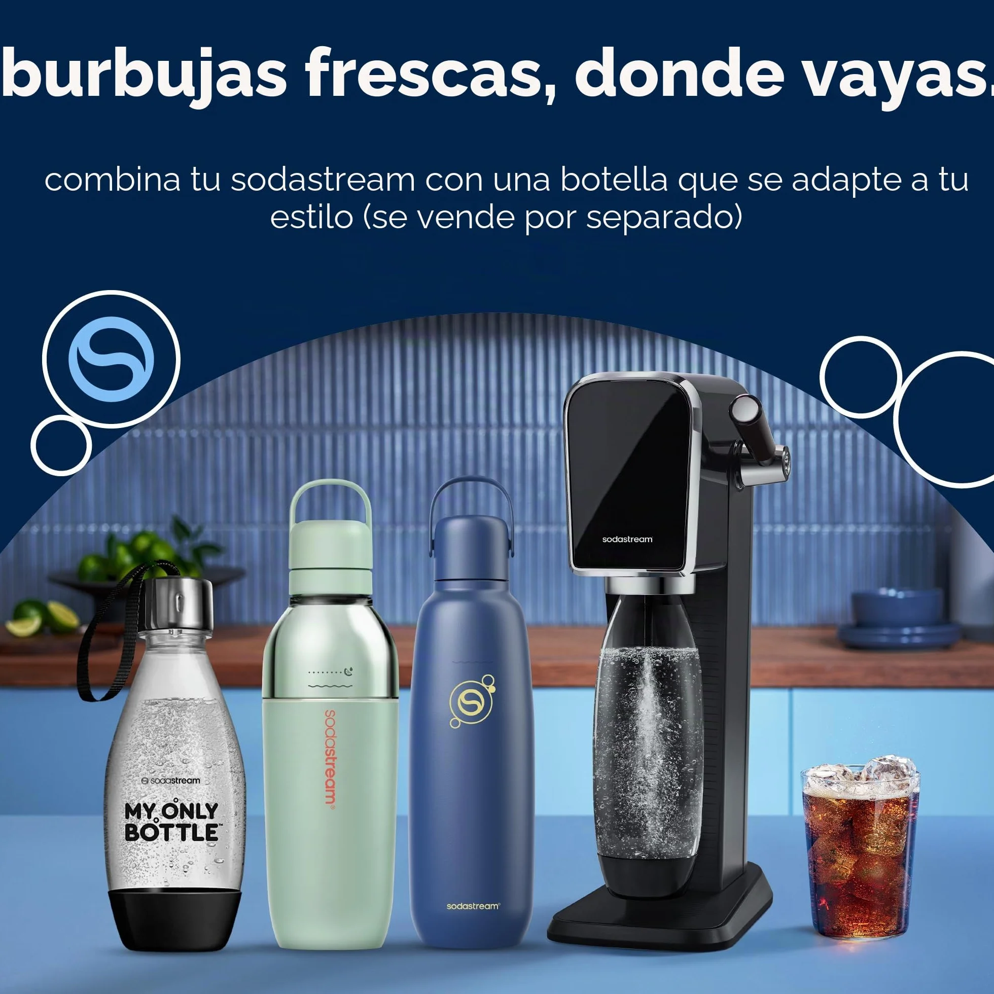 SodaStream Enso gasificador acero inoxidable agua con gas incluye cilindro CO₂ botella 1 l apta lavavajillas