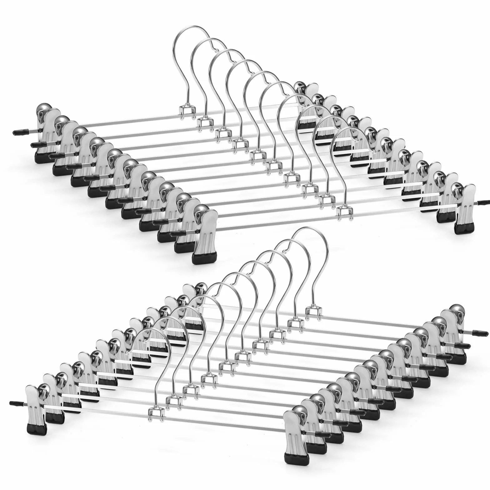 GUANJUNE Percha para pantalones, 10 unidades de perchas para faldas con clips antideslizantes ajustables, perchas de metal que ahorran espacio para abrigo, ropa, vaqueros, perchas para niños para