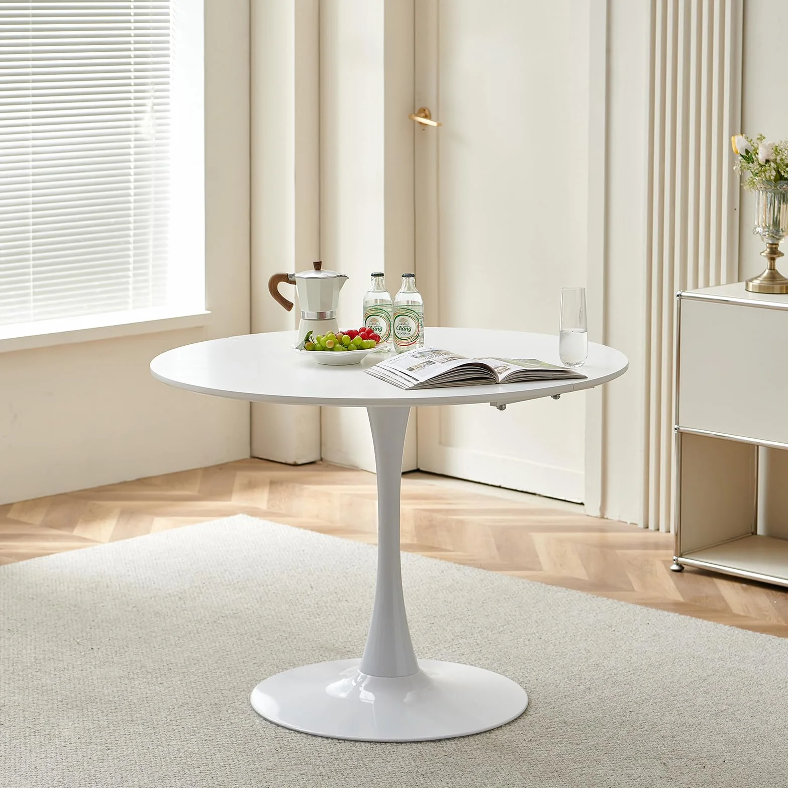 buybyroom Mesa de Comedor Redonda Moderna, Mesa de Bar, Escritorio, Adecuada para Cocina, Comedor, Sala de Estar y Oficina, para 2-4 Personas, diámetro 100 cm, Color Blanco