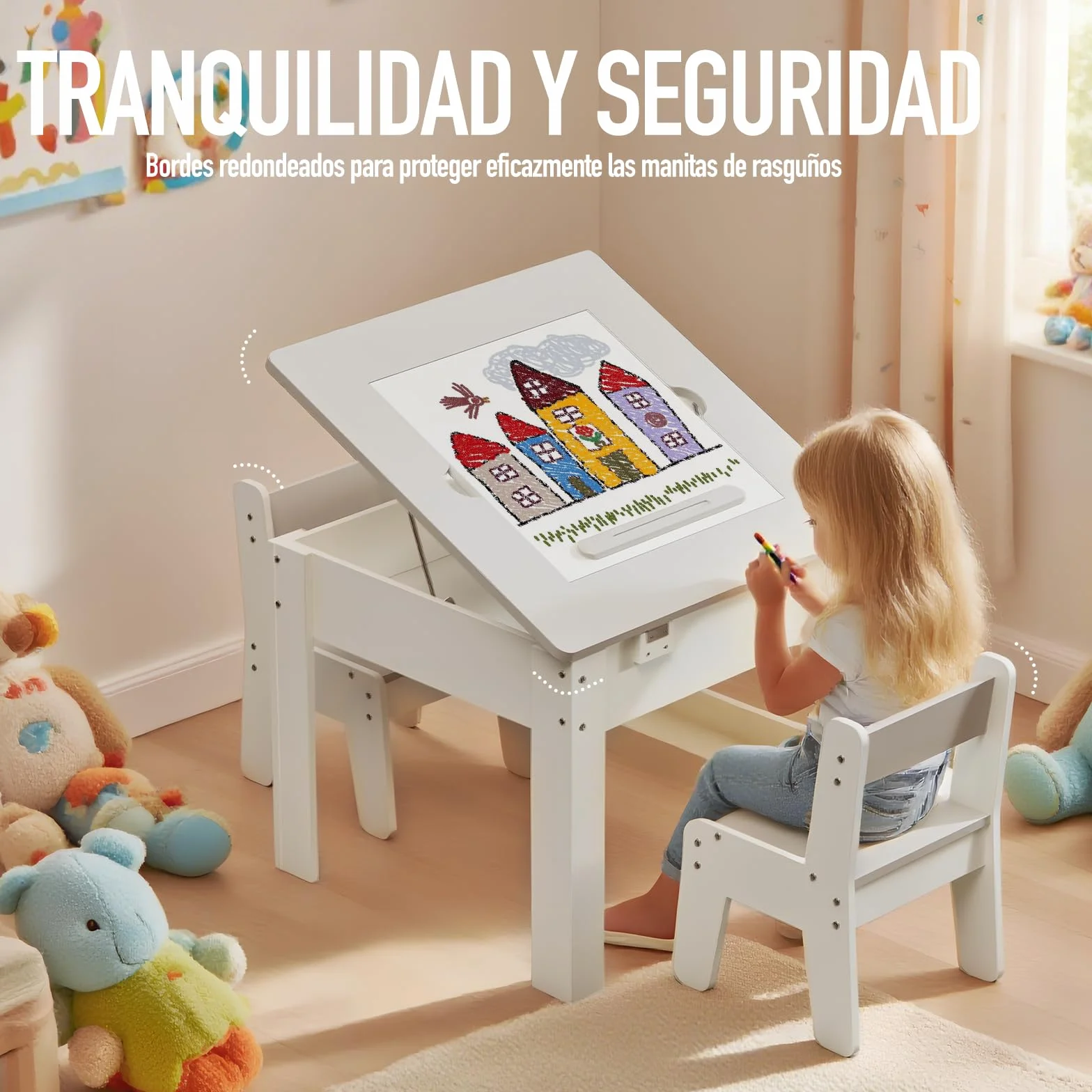 Mesa y Silla Infantil 2 Sillas Multifunción 4 Tableros Intercambiables Ajustable Antivuelco 60 kg