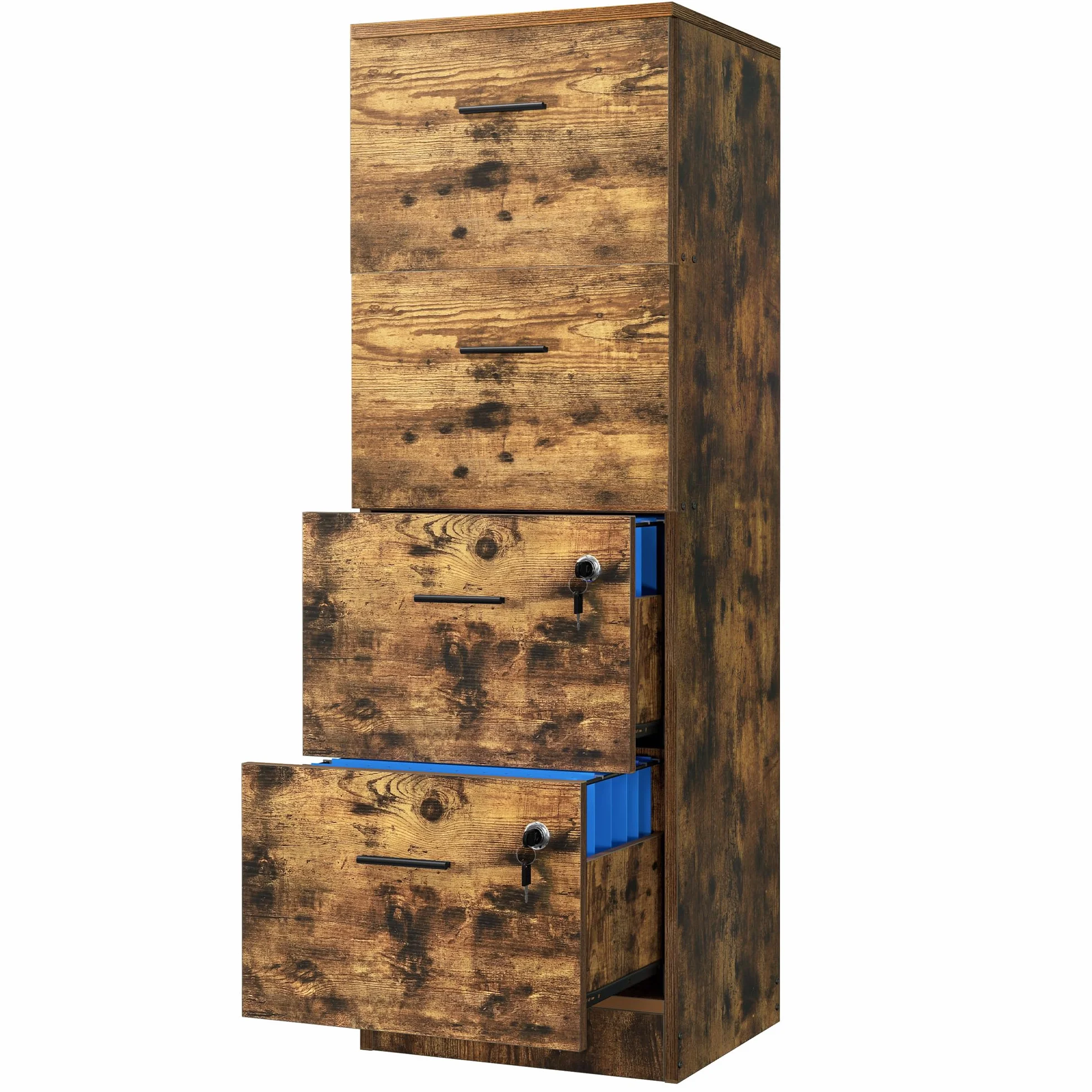 YITAHOME Archivador vertical resistente con 4 cajones, para archivos de tamaño carta A4, requiere montaje, armario de almacenamiento con cerradura para oficina en casa, 40 x 40 x 131 cm
