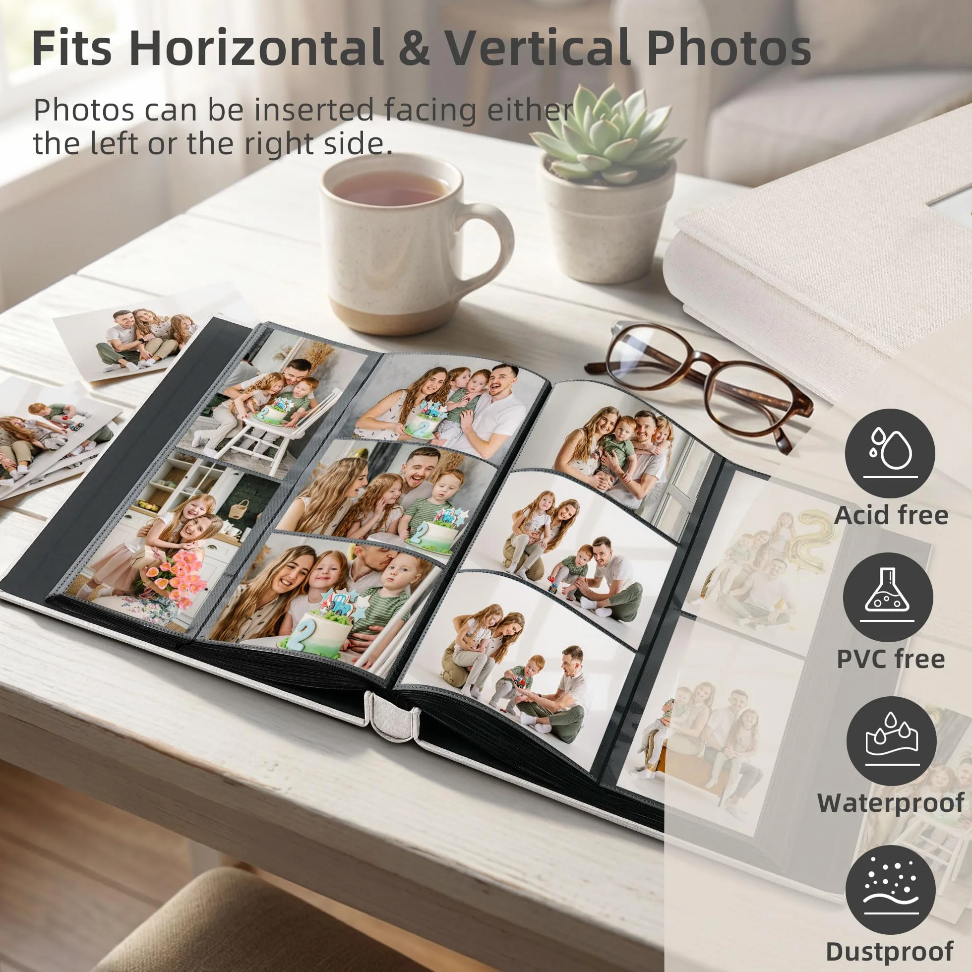 Album Fotos 10x15 cm, Álbum de Fotos de Gran Capacidad para 600 Bolsillos, Photo Album Horizontal y Vertical, con Funda de Tela, Ideal para Familia, Bodas, Viaje y Recuerdos de Bebé, Beige