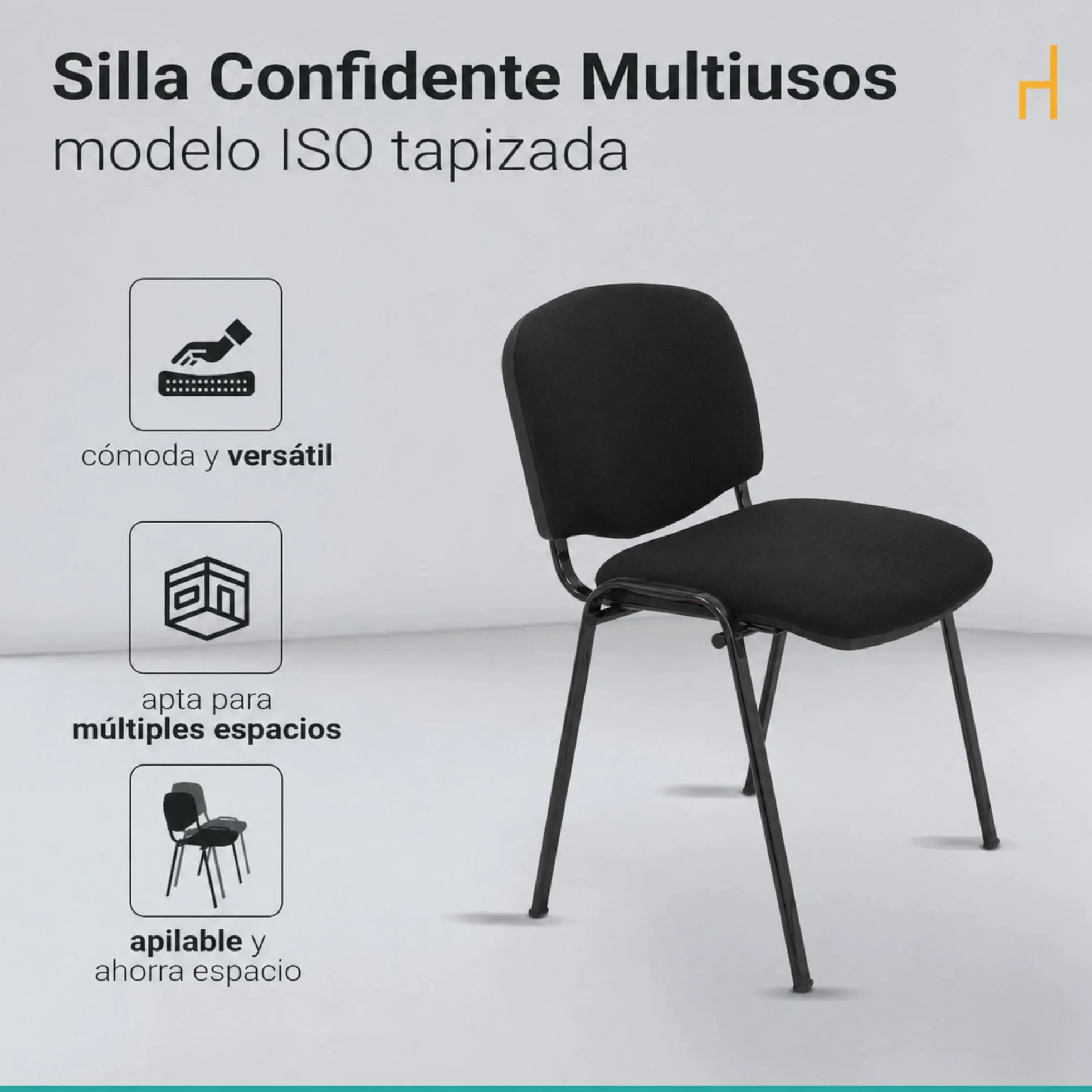 La Silla de Claudia Sillas Apilables de Oficina Pack 4 Negro Acolchado Especial