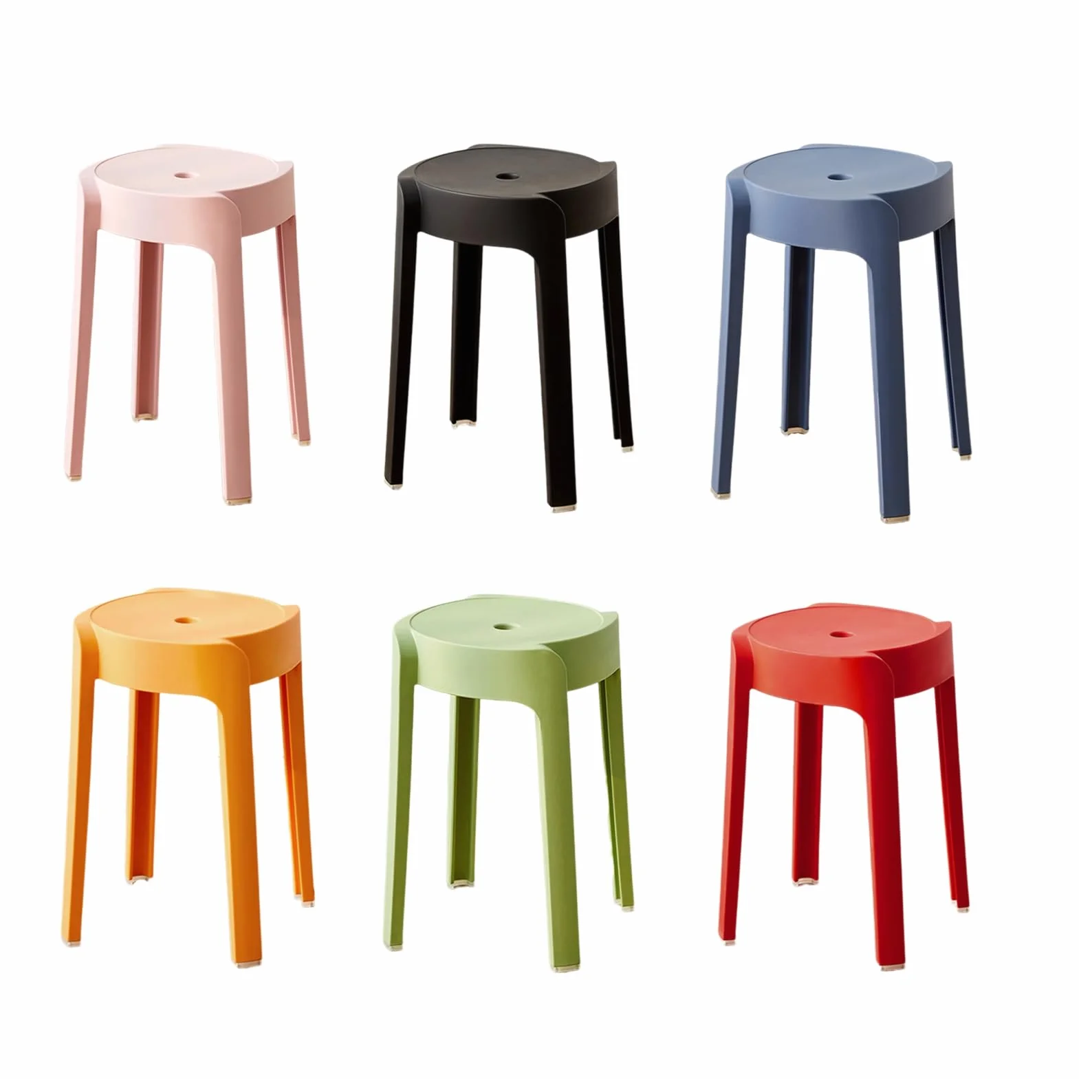 Juego de 6 taburetes coloridos apilables de plástico, taburetes redondos portátiles y ligeros para uso en interiores y exteriores, sillas sin respaldo, asientos flexibles para el hogar, la