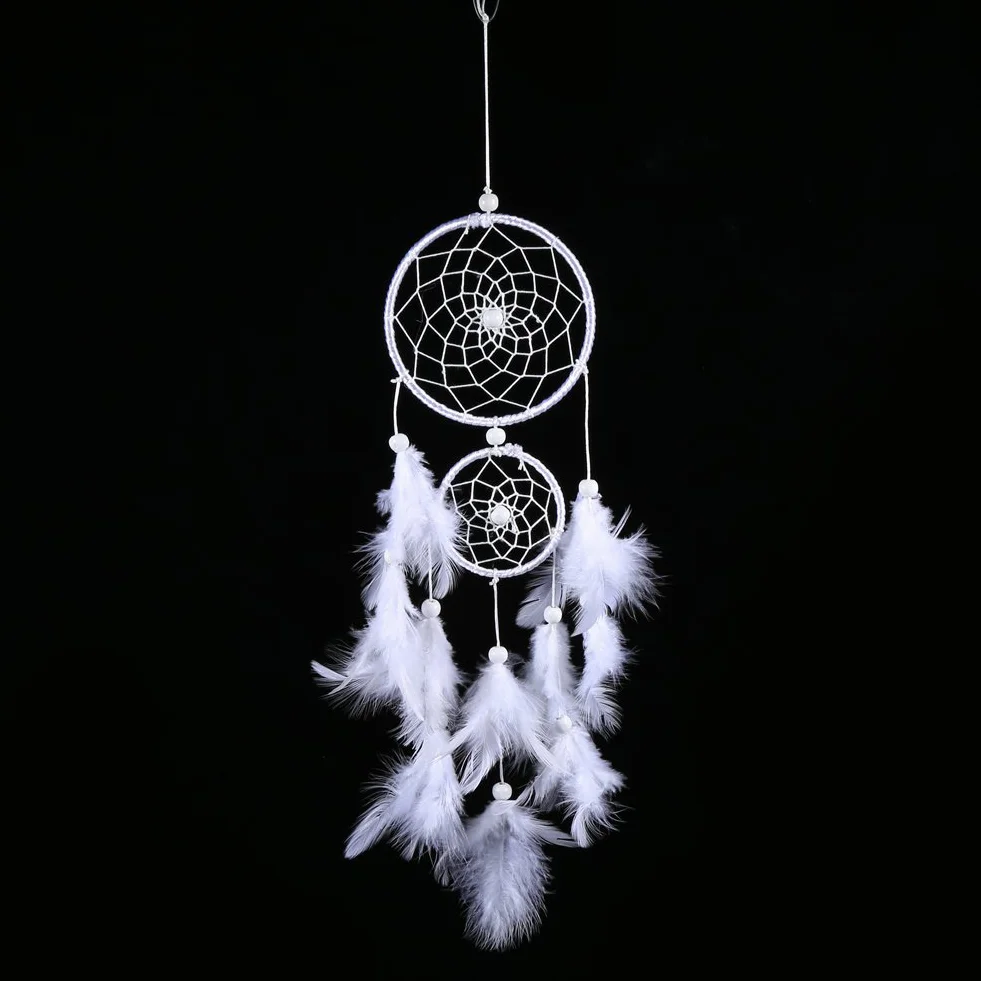 Nikou Atrapasueños Blanco, atrapasueños de Plumas Blancas, Estilo Indio, Cuentas de Madera, campanillas de Viento, Colgante para Colgar en la Ventana de la Pared del hogar Decoración