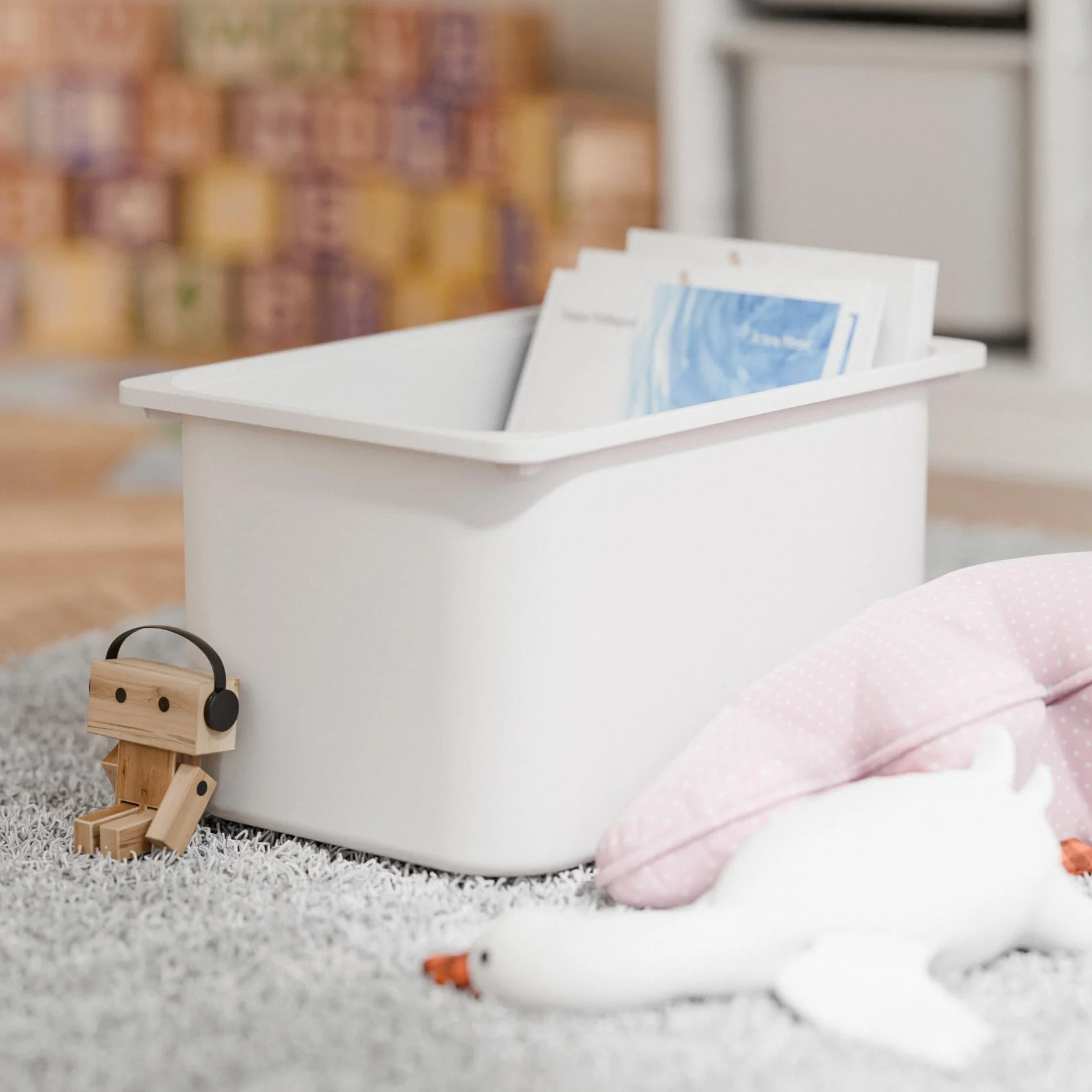 TRÖVI Caja grande 42 x 30 x 23 cm para estantes Trofast, caja alta de plástico, blanco, beige, rosa y verde, caja de plástico profunda para habitación infantil, juguetes y hogar (blanco)