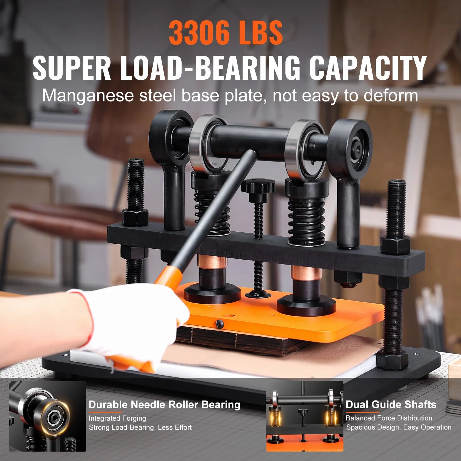 VEVOR Máquina Cortadora de Cuero 260x150 mm Capacidad de Carga de 1,5 T Prensa Troqueladora Manual Carrera Ajustable 12 mm Perforadora Manual para Cuero Papel Espuma Plástico Caucho Varios Materiales