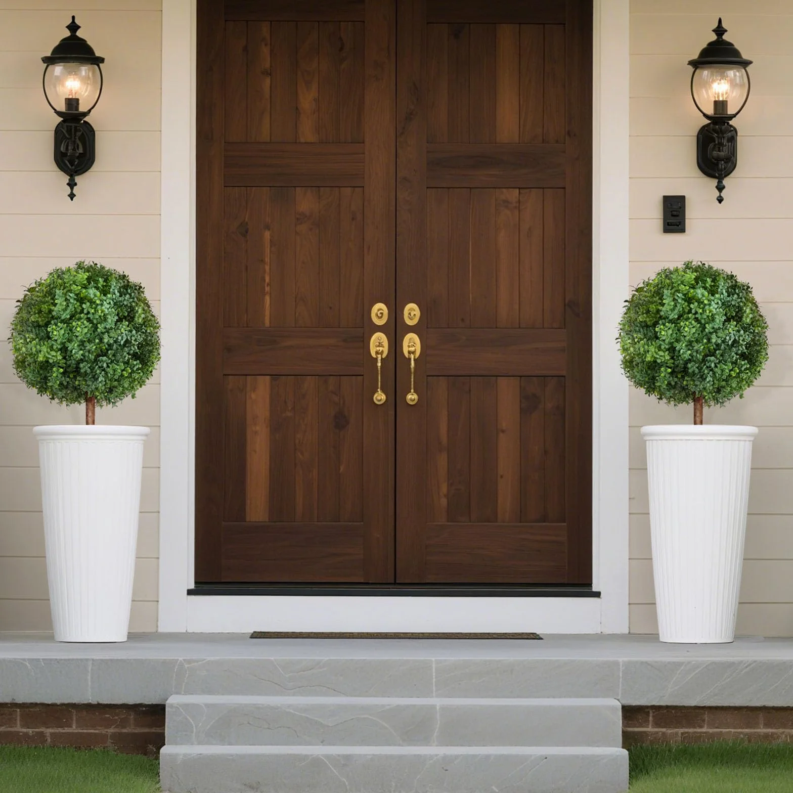 VEVOR Topiario Artificial de Boj con Estaca, Planta Decorativa, para Porche, Exterior e Interior, Patio, Jardín, Balcón y Patio Trasero, Resistente a la Intemperie, 400 x 400 x 686 mm, 2 uds,