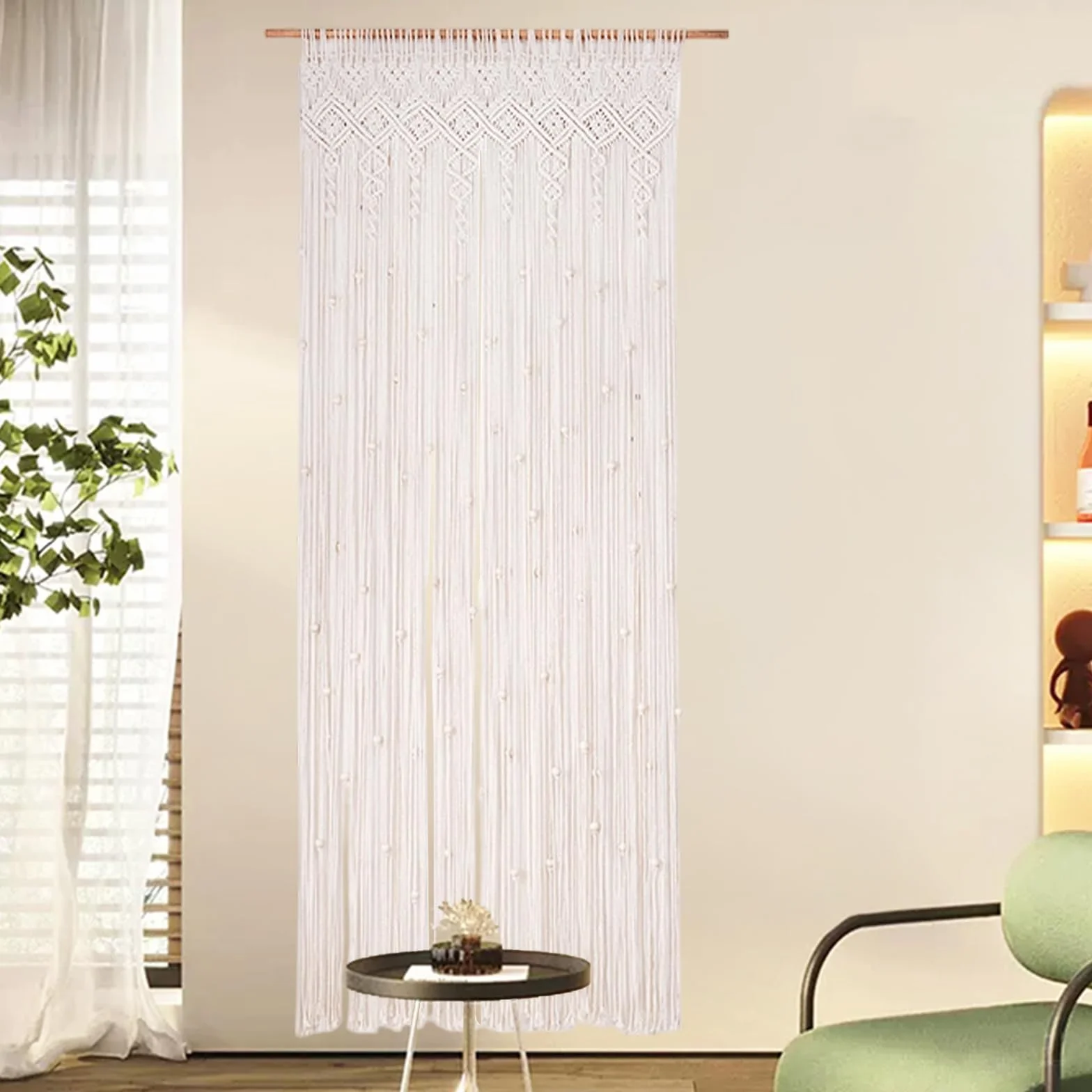 OUGPIU Cortina Bohemia de Macramé,90x200cm Cortina para Colgar en la Pared,Tapiz Puerta Ventana Divisor Armario Decoración Pared,Cortinas Tejidas a Mano Para Arco de Boda,Sala de Estar,Habitación