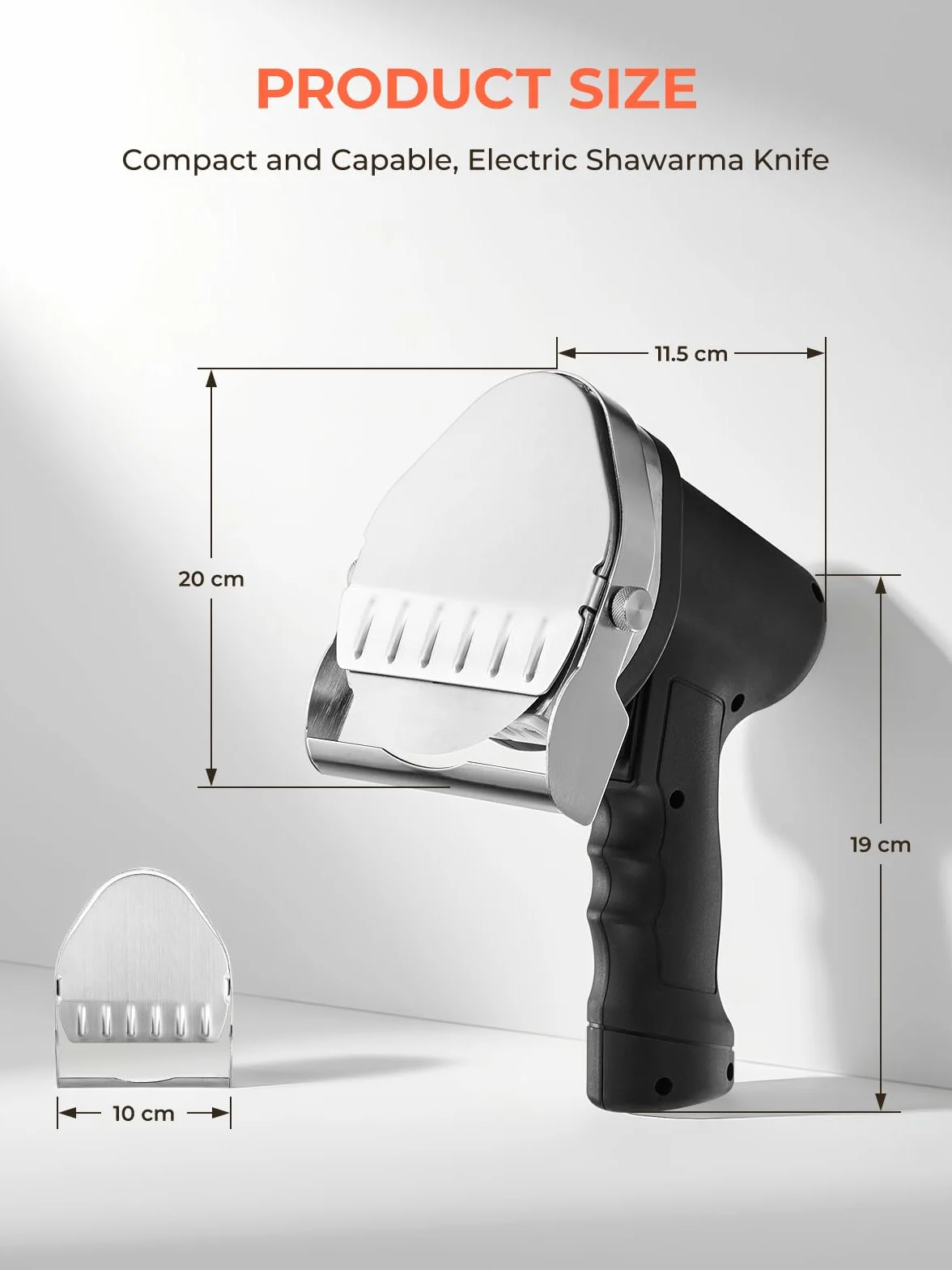 FOHERE Cortadora De Kebab Eléctrica, Cortadora De Shawarma De 80W con 2 Cuchillas, Máquina De Cuchillas Ajustable De 0-8 Mm De Grosor, para Kebab Turco Y Cordero, para Restaurante, Snack-Bar