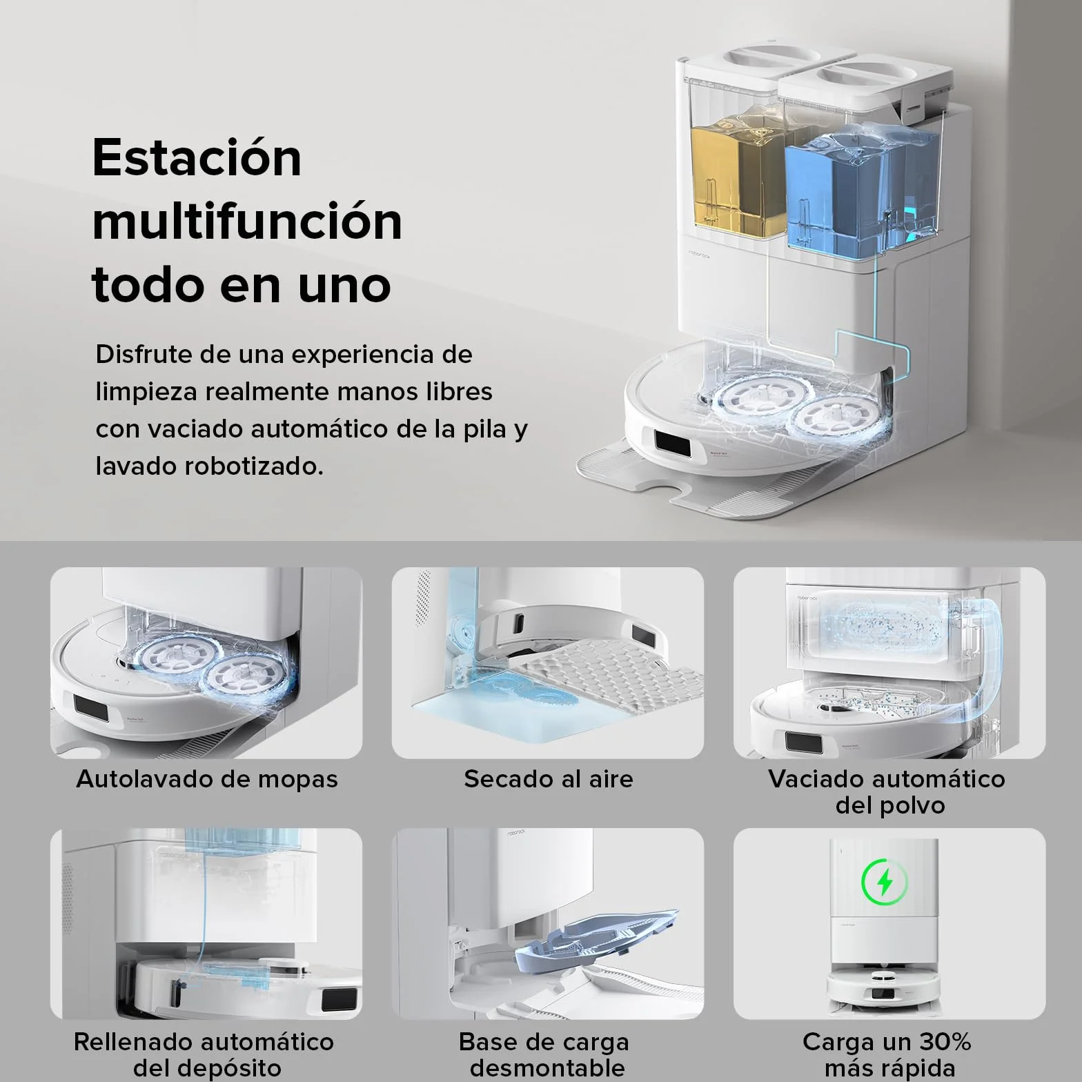 roborock Robot Aspirador QV 35A Set, 8000Pa de succión, Dos mopas giratorias elevables, cepillos antienredos, tecnología reactiva para Evitar obstáculos, navegación y mapeo,Blanco