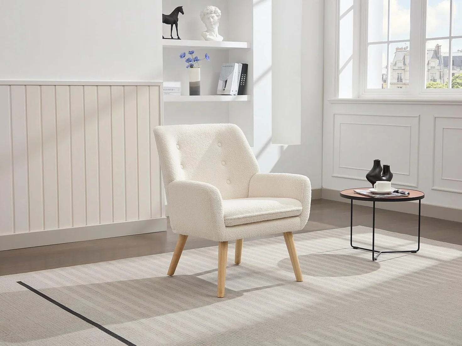 Vente-unique - Skandinavisk fÂtˆlj - Serino Vit Bouclette Fabric FÂtˆlj