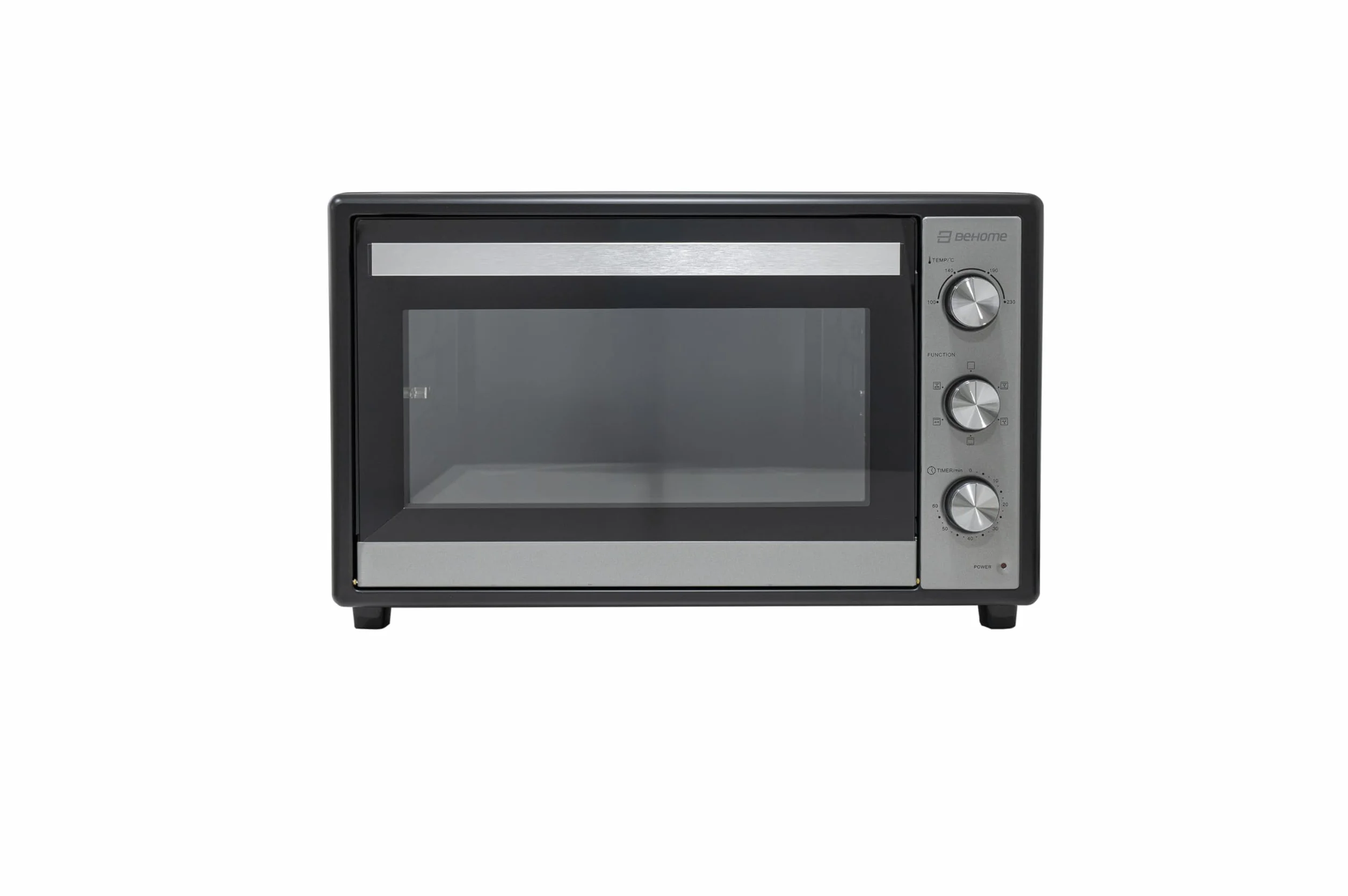 BEHOME Horno Eléctrico Ventilado de Exterior 70 litros, Horno Grande de Exterior con Asador, Temperatura 230°, Temporizador 60', Plancha, Sartén, Bandeja para hornear y accesorios para el asador