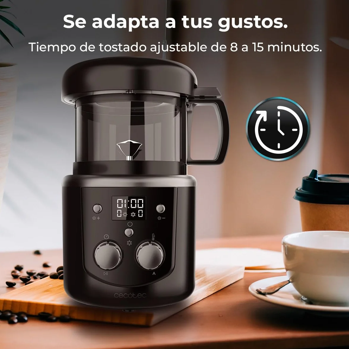 Cecotec Tostadora de Café en Grano Eléctrica Roaster Booster 1400W, Tueste Automático o Manual, Capacidad 100-150gr