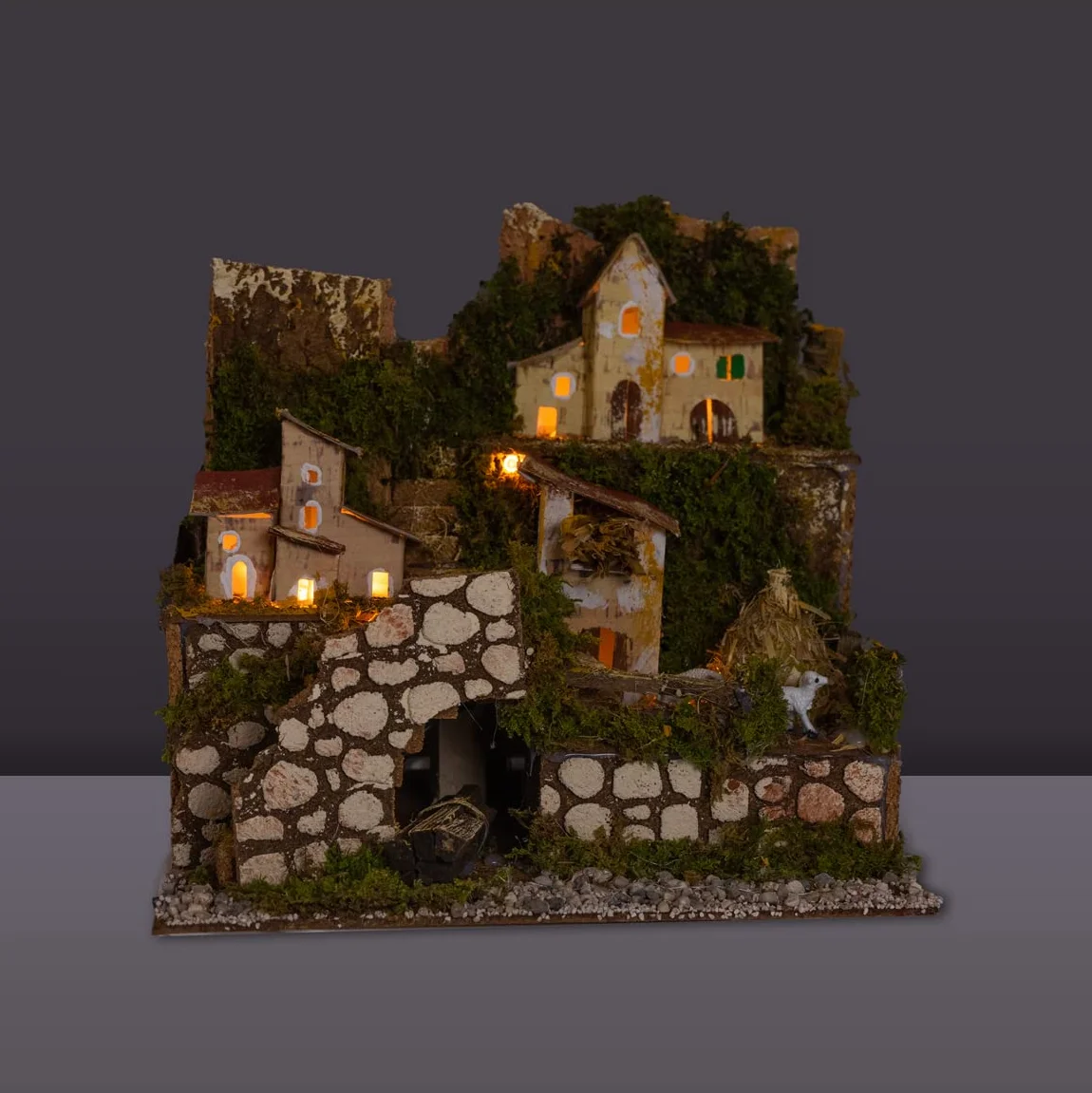 Holyhome Paisaje para belén iluminado 24 x 21 x 24 cm (9,44 x 8,26 x 9,44 pulgadas), fabricado y pintado a mano