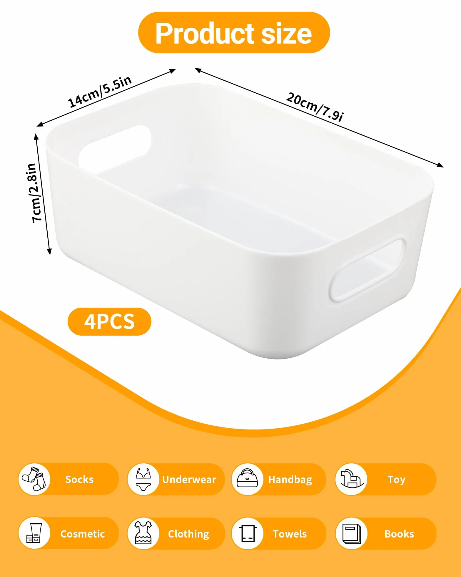 Cajas de almacenaje blancas 4 unidades – Cajas organizadoras & organizer box, cajas pequeñas de plástico, cajas apilables para cocina, armario y baño (20 × 14 × 7 cm), almacenaje y organización